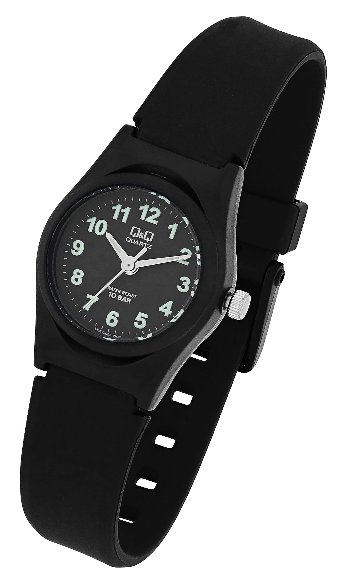 Q&Q Damenuhr mit Silikonarmband, 10 BAR, schwarz