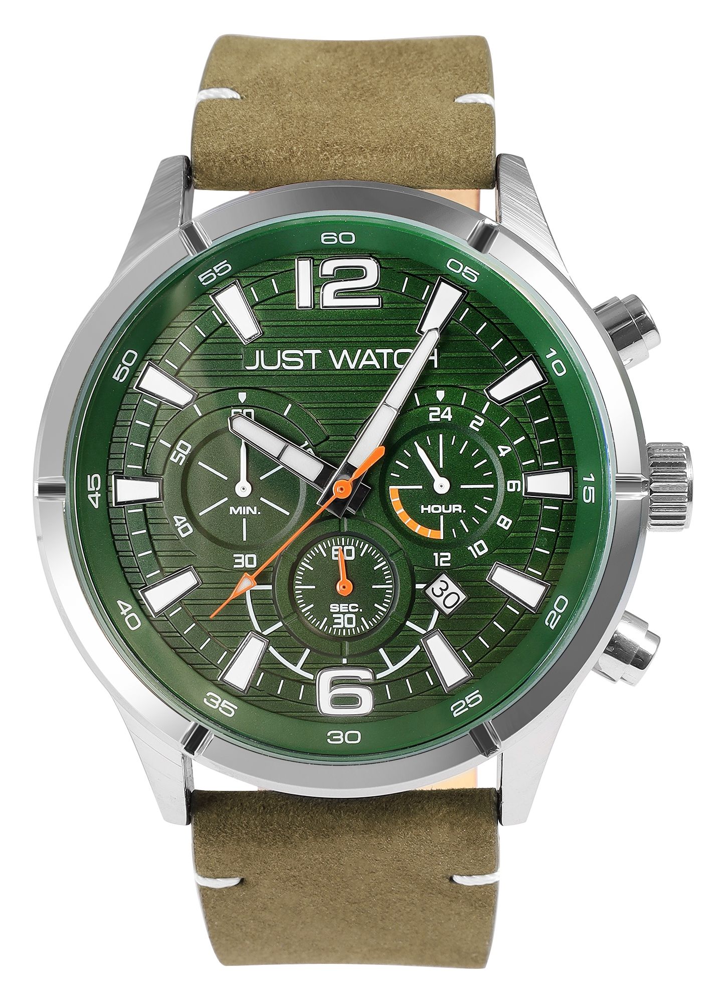 Just Watch Chronograph für Herren, Lederarmband, 5 ATM, grün