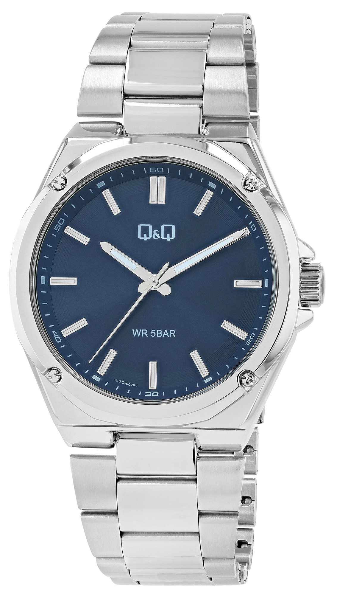 Q&Q Herrenuhr mit Edelstahlband, Ø 42 mm, silberfarben/ blau