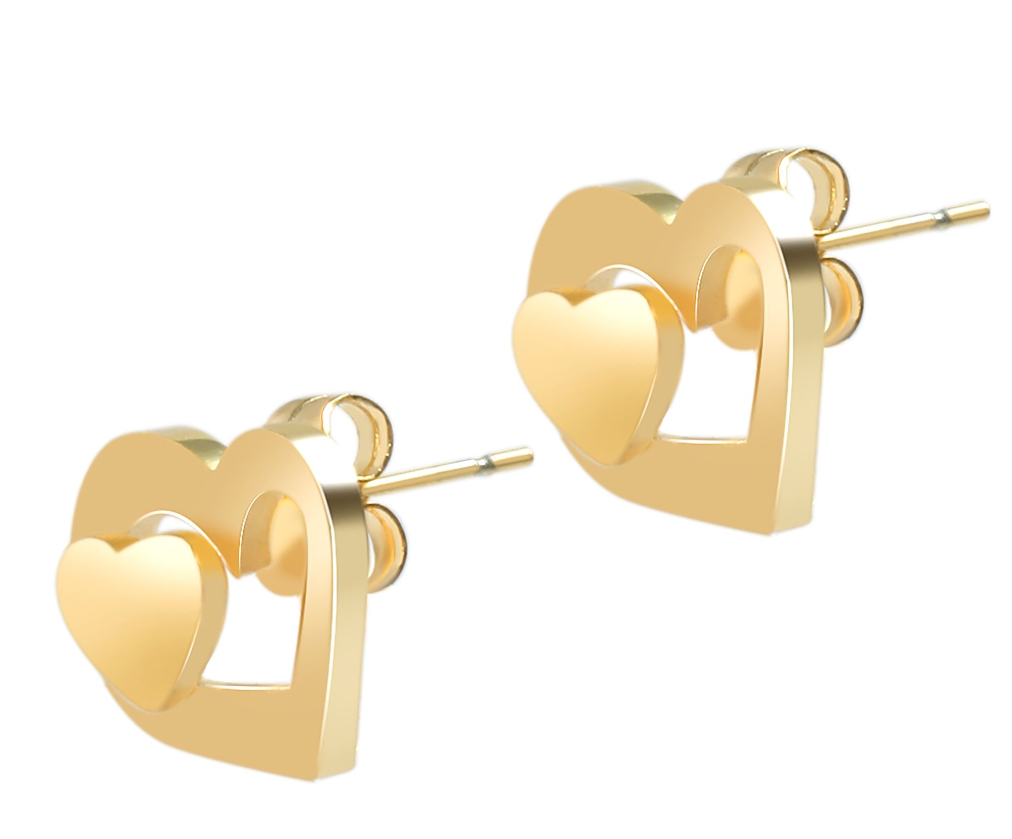 Akzent Schmuckset mit Kette und Ohrstecker, Edelstahl, Herz, goldfarben