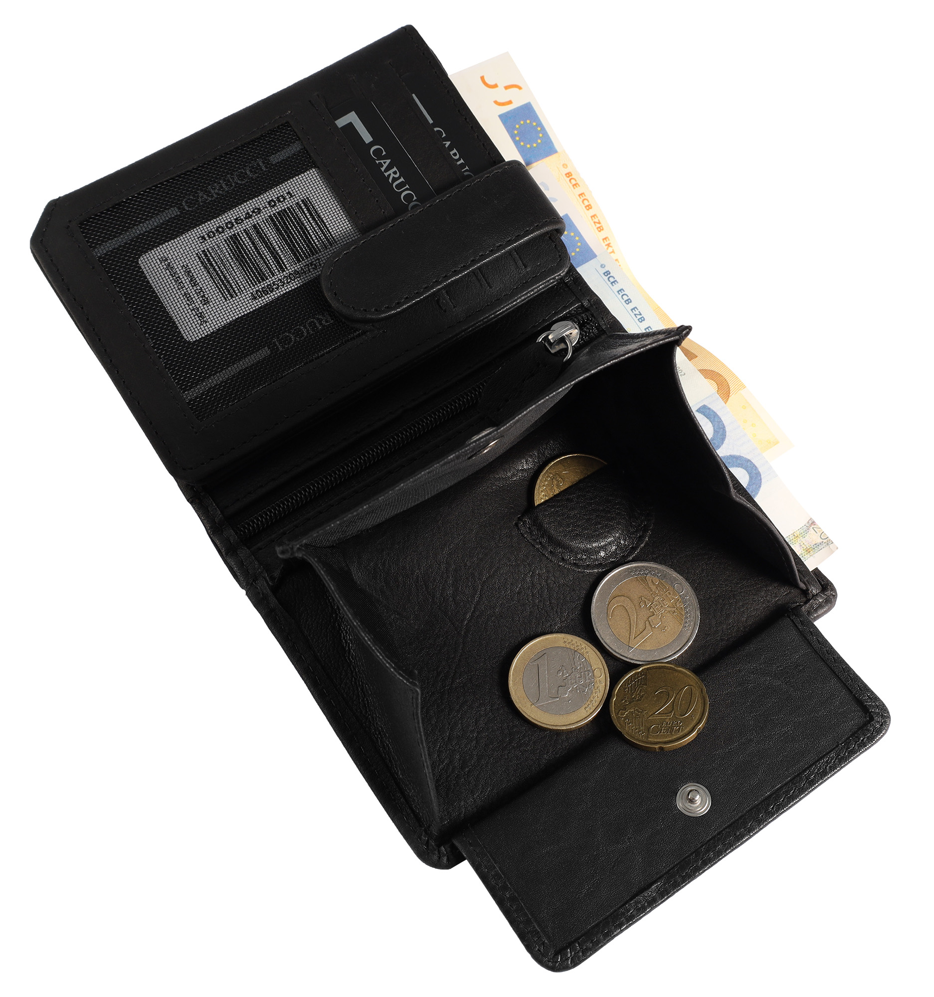 Carucci Echtleder (Bonanza) Geldbörse mit Box, RFID, Hochformat, schwarz/ braun