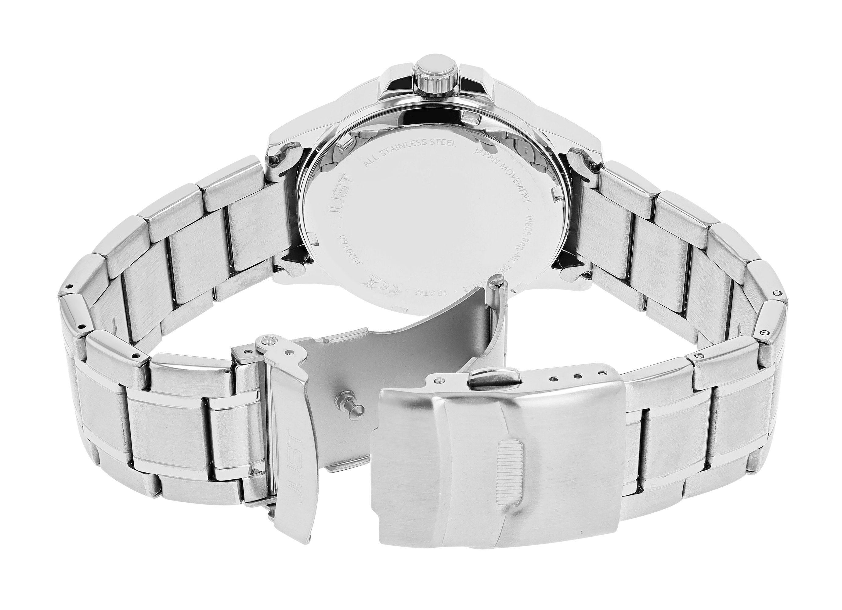 Just Herrenuhr mit Edelstahlarmband, 10 ATM, silberfarben/blaues ZB