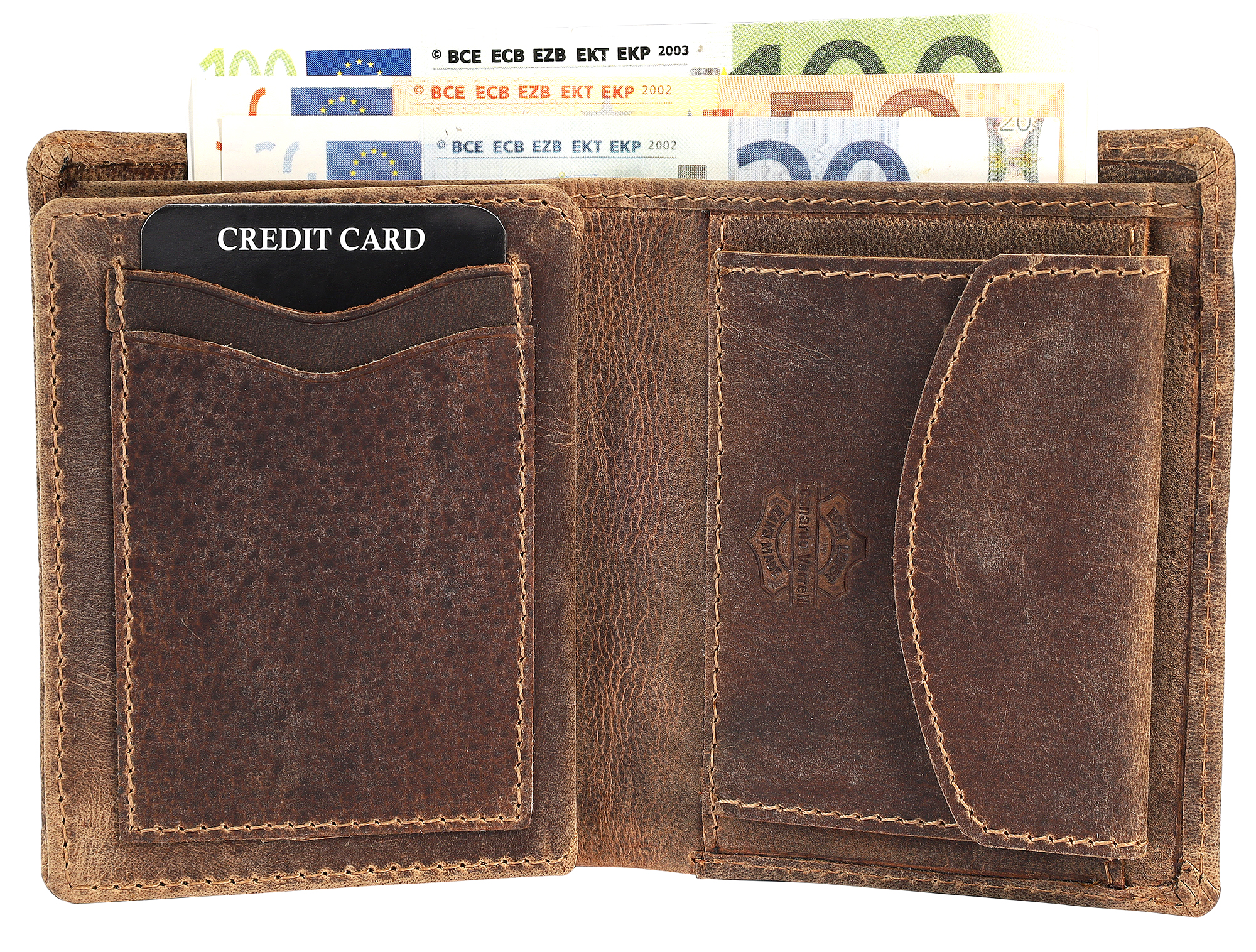 Leonardo Verrelli, Herren Echtleder Geldbörse, vintage, RFID, hoch, braun