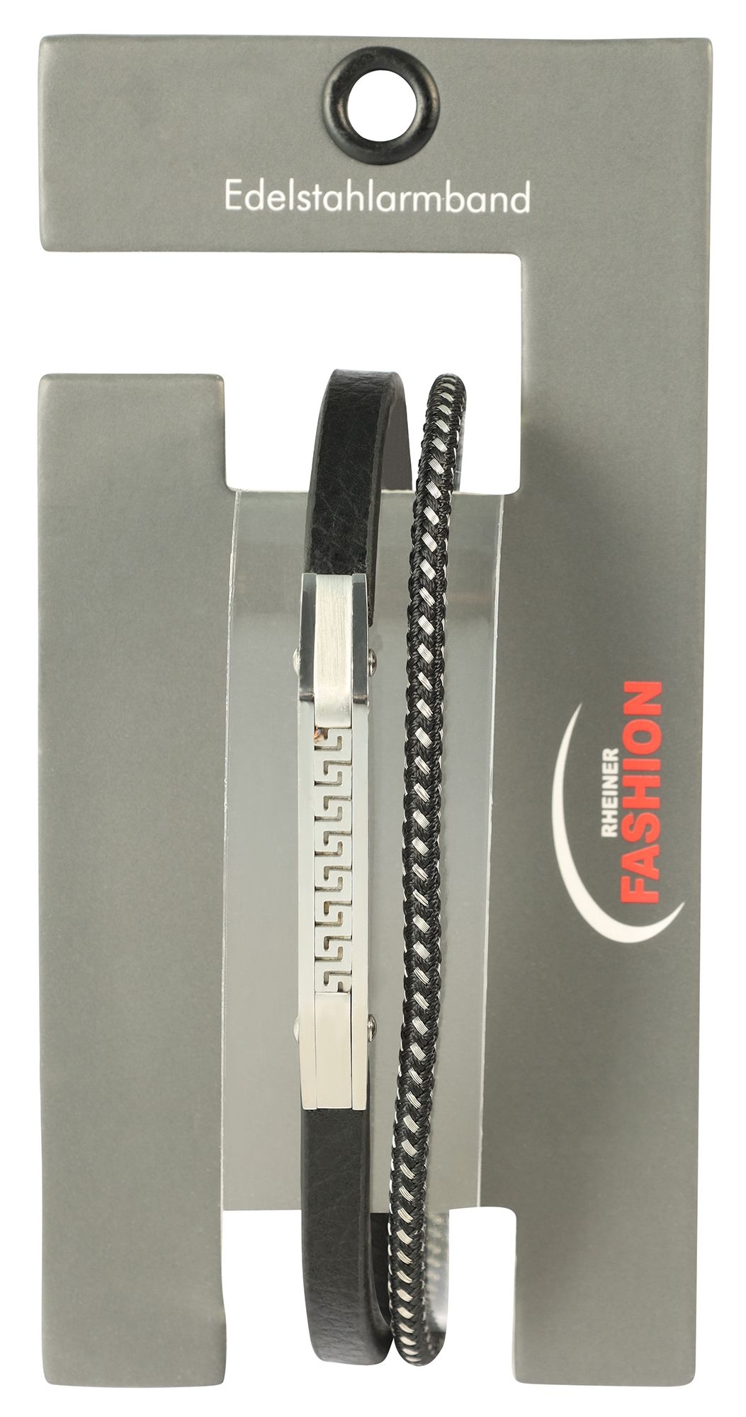 "Ennio" Armband aus Lederimitat mit Edelstahlelementen, 21 cm