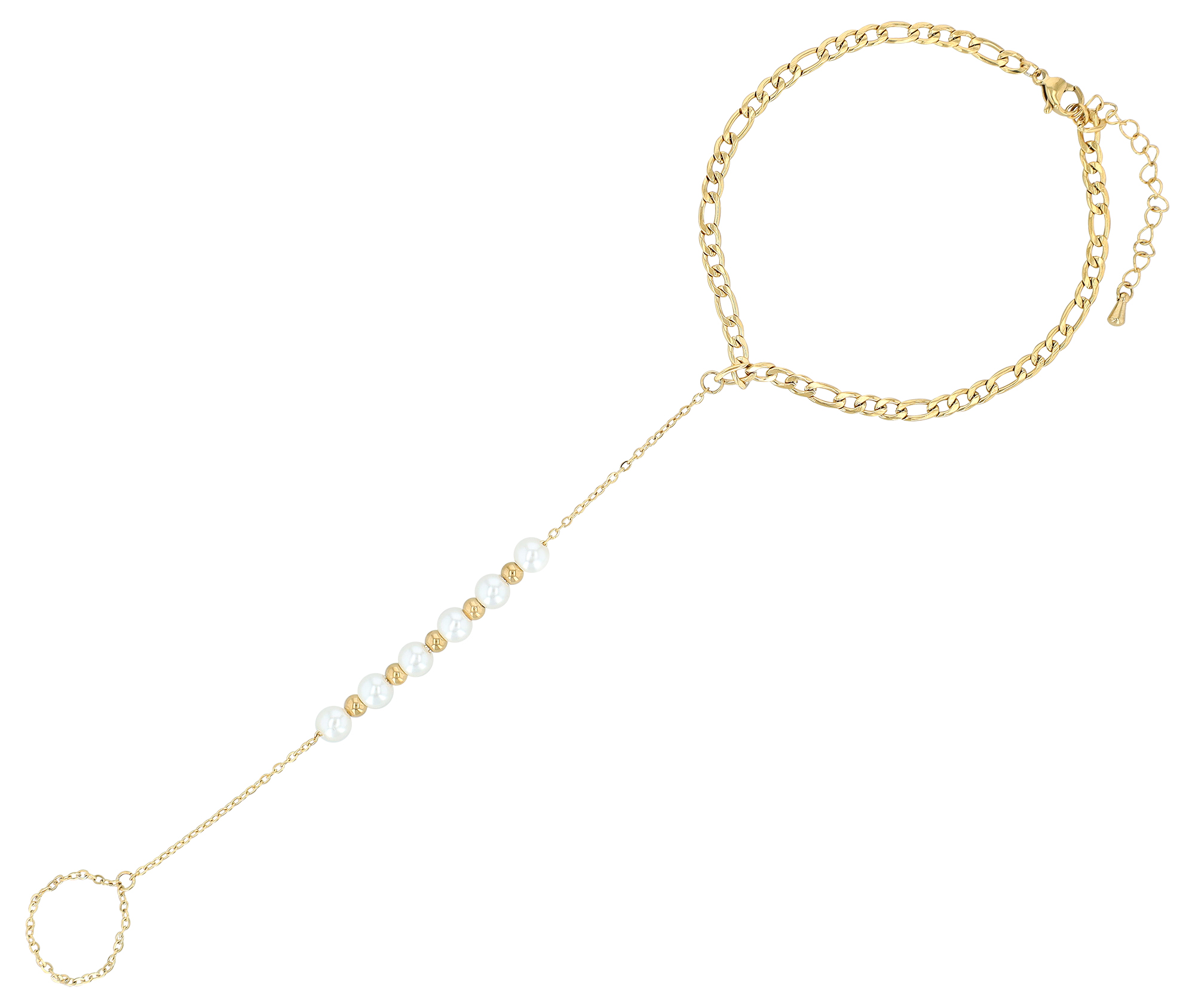 "Dylane" Fußkette mit Perlen, Edelstahl, 21 + 5 cm, goldfarben