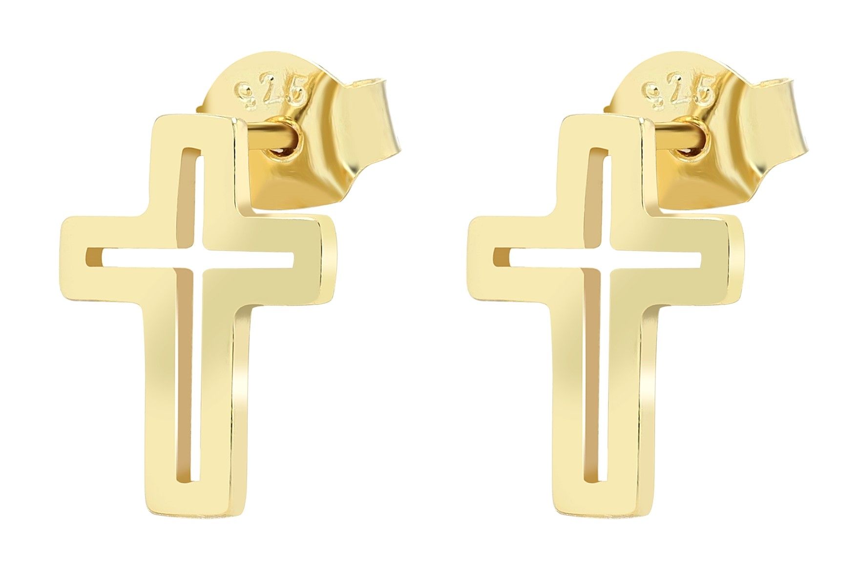 "Emely" 925/- Echt Silber Ohrstecker - Kreuz, vergoldet