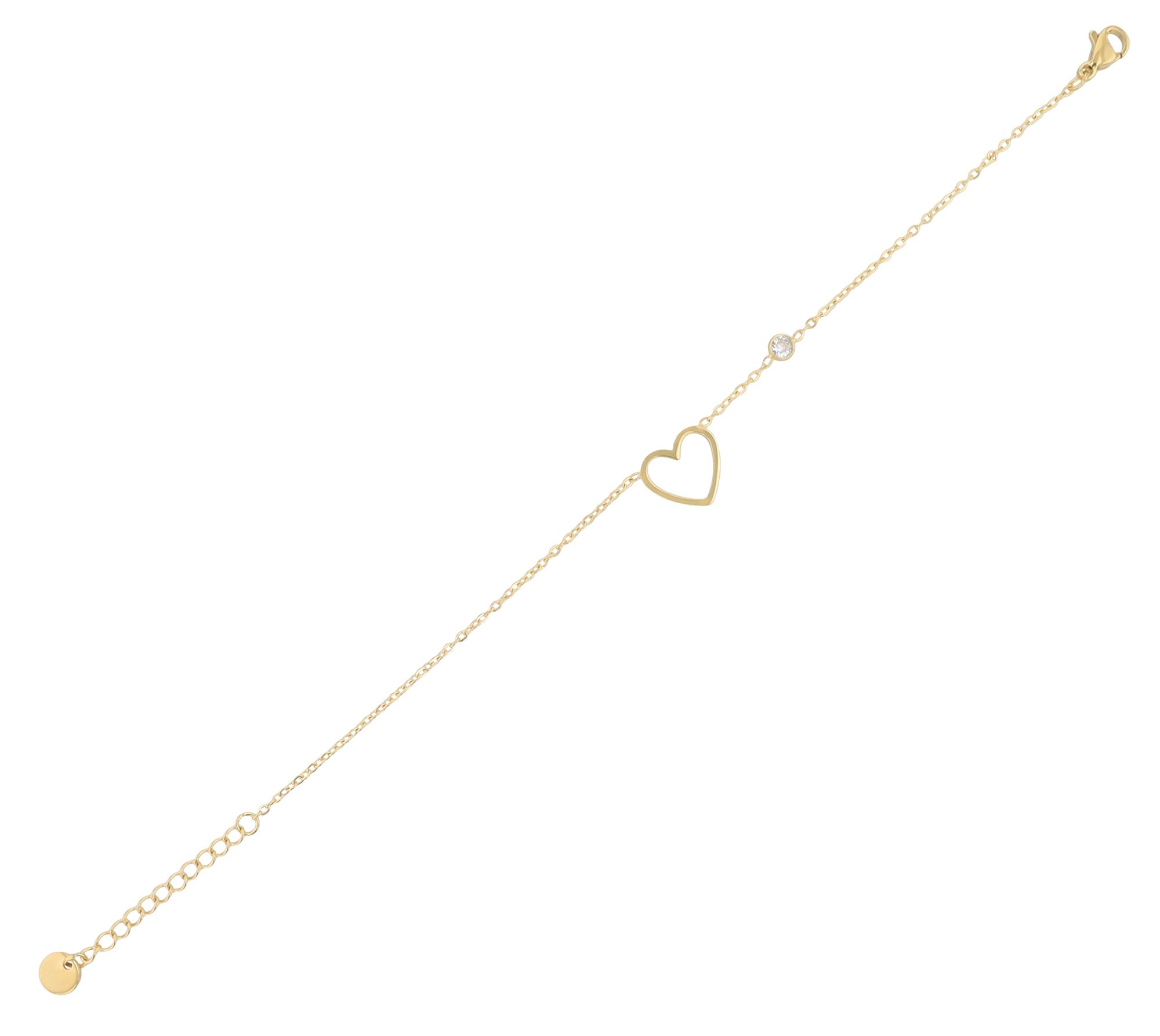 "Anjul" Akzent Armband, Herzanhänger und Zirkonia, Edelstahl, 17 + 3 cm, goldfarben