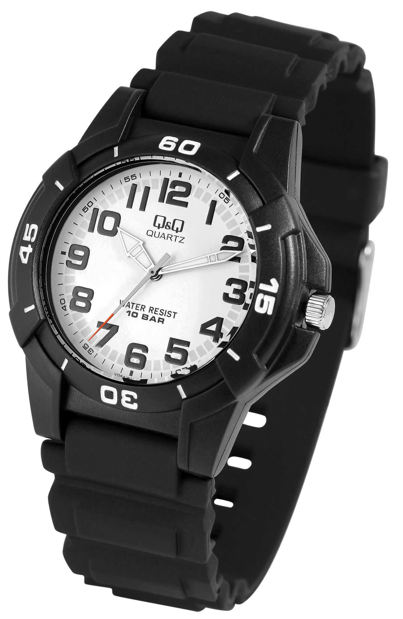Q&Q Herrenuhr, Kunststoff, Silikonarmband, schwarz, 10 Bar, Ø 40 mm