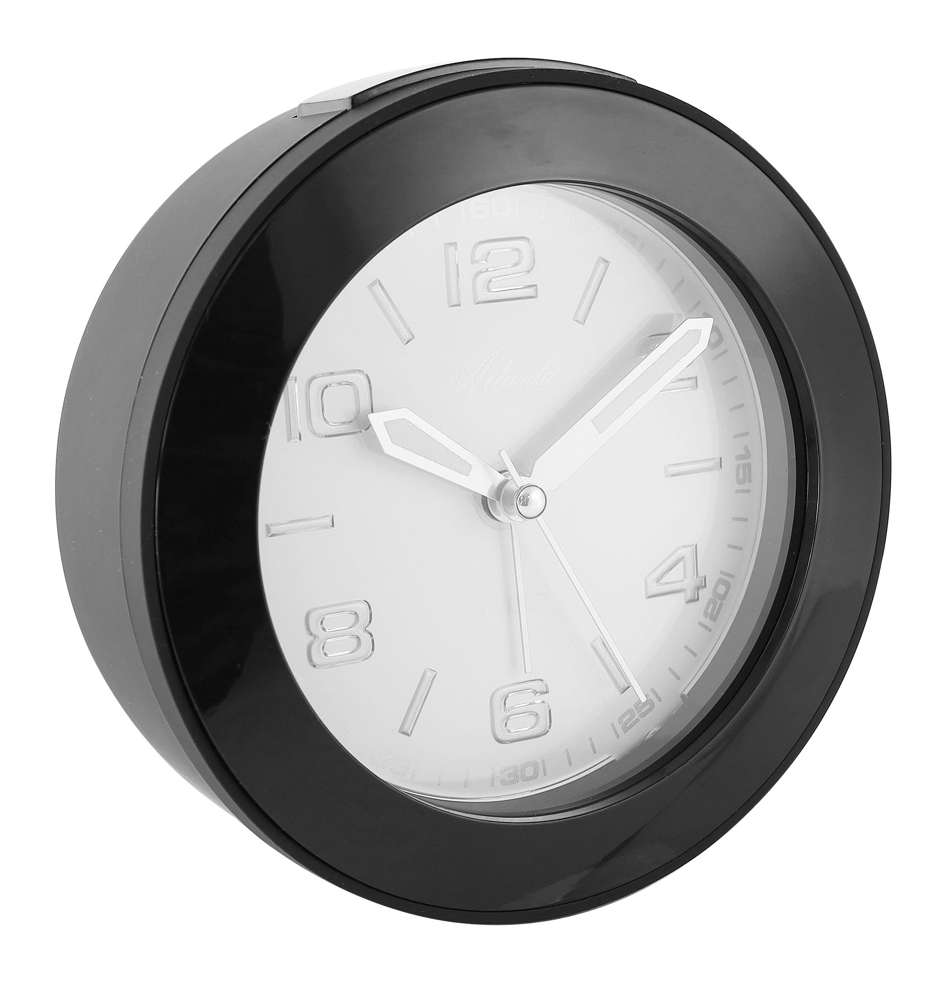 Atlanta Quarzwecker, schleichende Sekunde, Weckwiederholung, Licht, ansteigendes Wecksignal, schwarz ø 12 cm