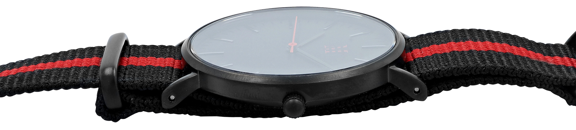 Moderno Milano Edelstahl Damenuhr 36,5 mm, Saphirglas & Nylon-NATO-Band (Schwarz-Rot), schwarz