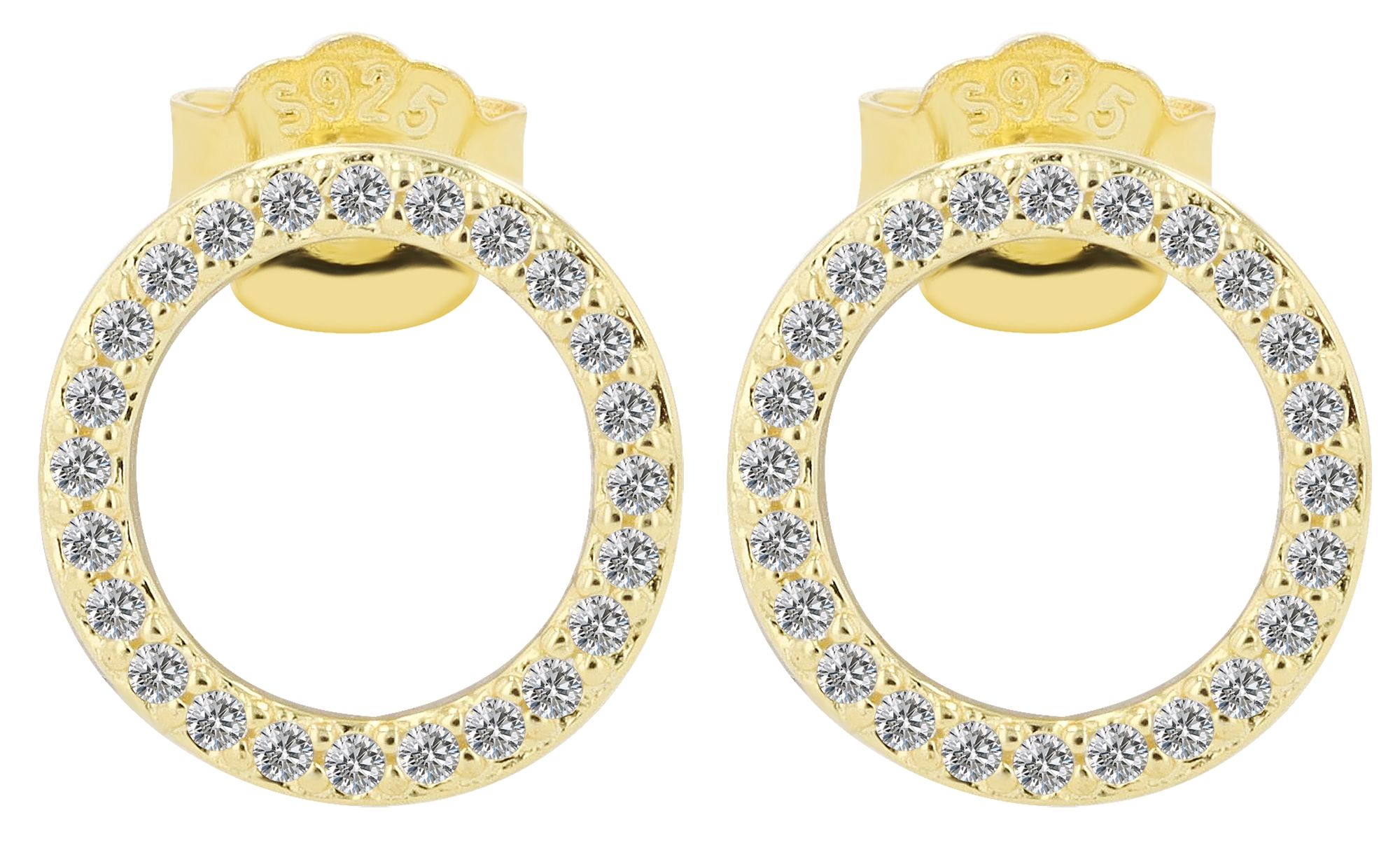 "Maresa" - 925/- Echt Silber, Ohrstecker, Runde offene Form Ø 11mm, goldfarben mit weißen Zirkonen