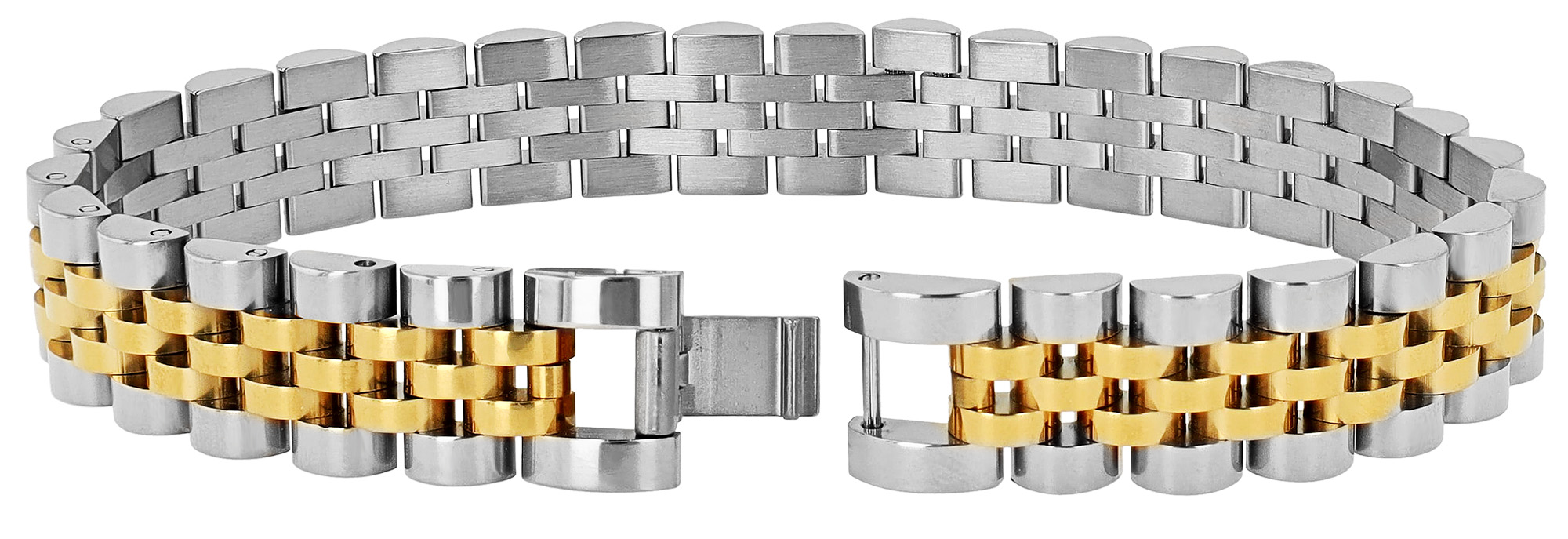 "Taron" Edelstahl Gliederarmband - Jubilee-Design, Länge 23 cm/ 12 mm, bicolor