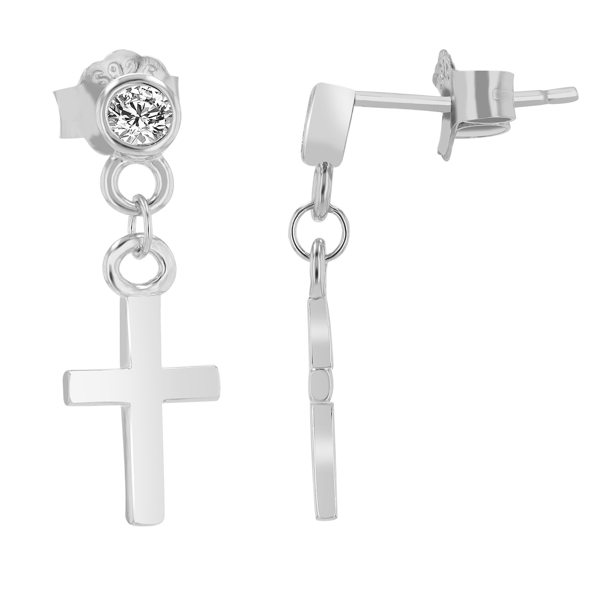 "Christmar" 925er Echt Silber Ohrstecker - Kreuz Anhänger, silberfarben rhodiniert