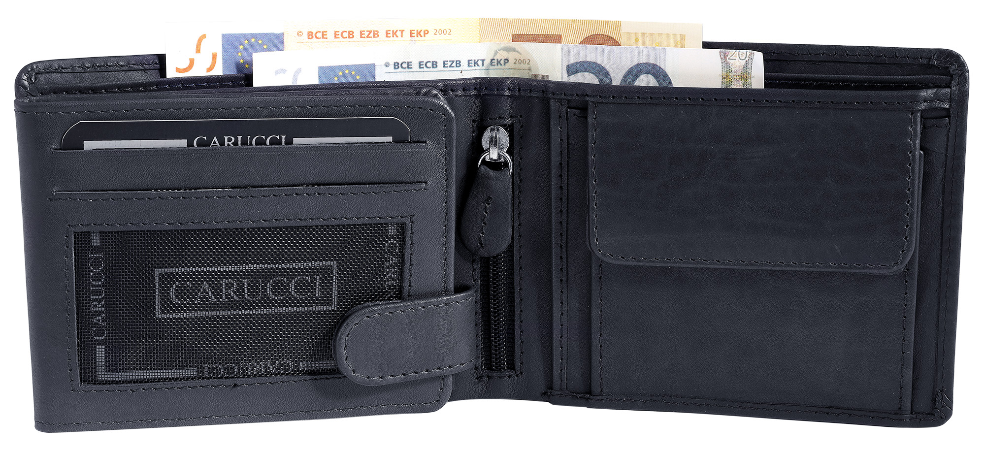 Carucci Echtleder (Cow Veg VT) Geldbörse mit Box, RFID, Querformat, dunkelblau