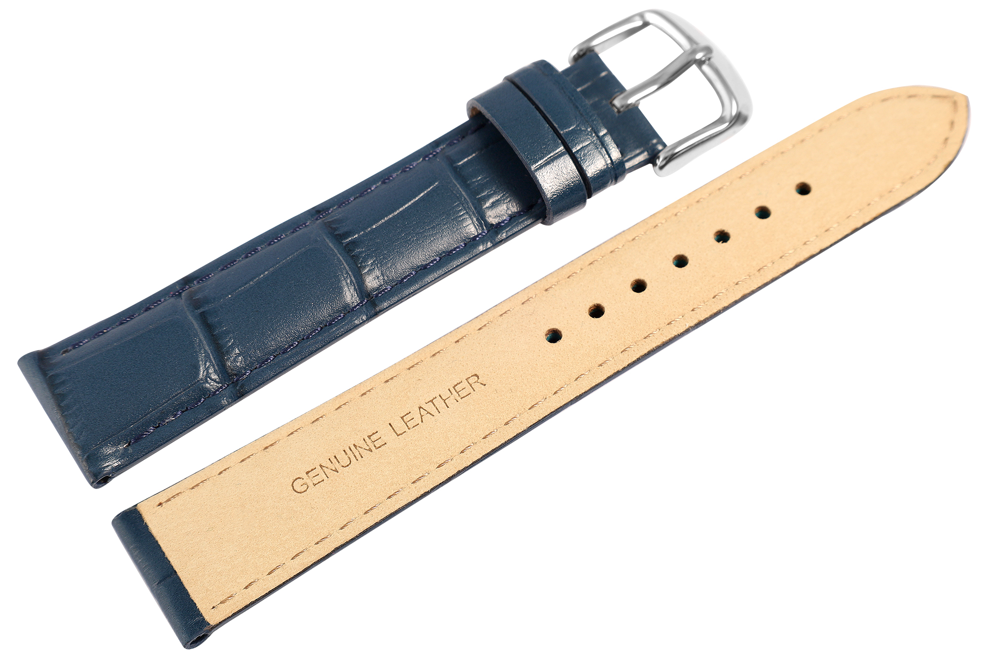 Uhrenarmband aus Echt Leder, Kroko-Optik, dunkelblau, 18 mm