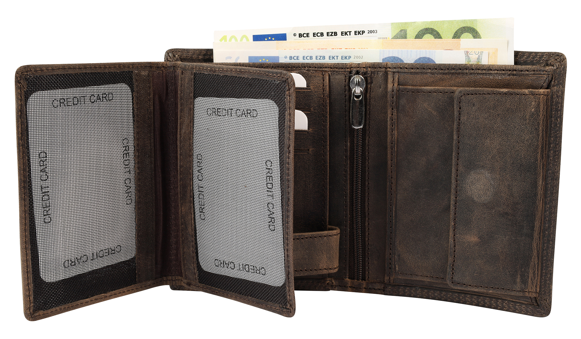 Akzent Echt Leder (Hunter-Leder) Geldbörse, RFID, Hochformat, "Jäger", dunkelbraun