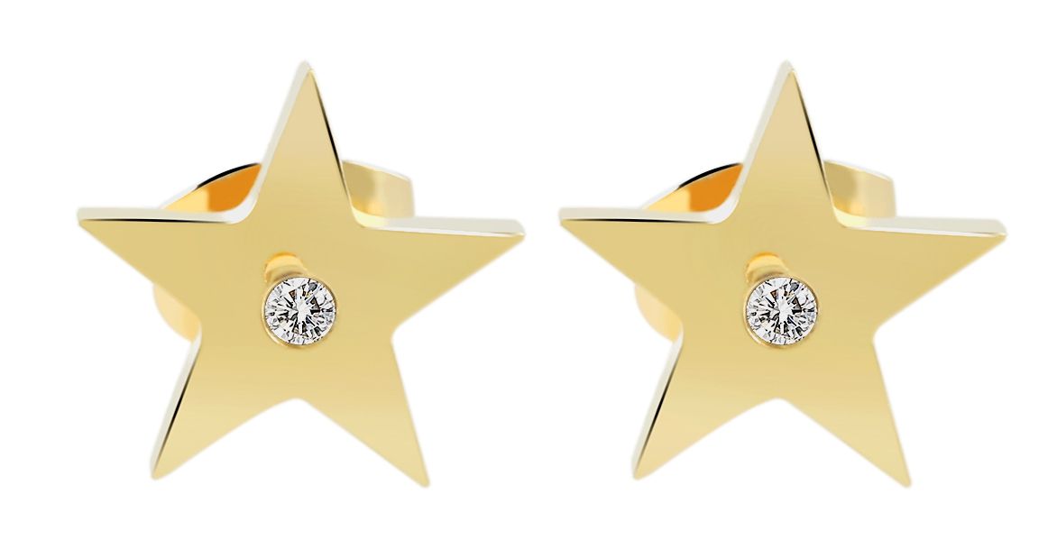 Akzent Ohrstecker aus Edelstahl, Stern mit Similibesatz, Ionenplattiert, goldfarben