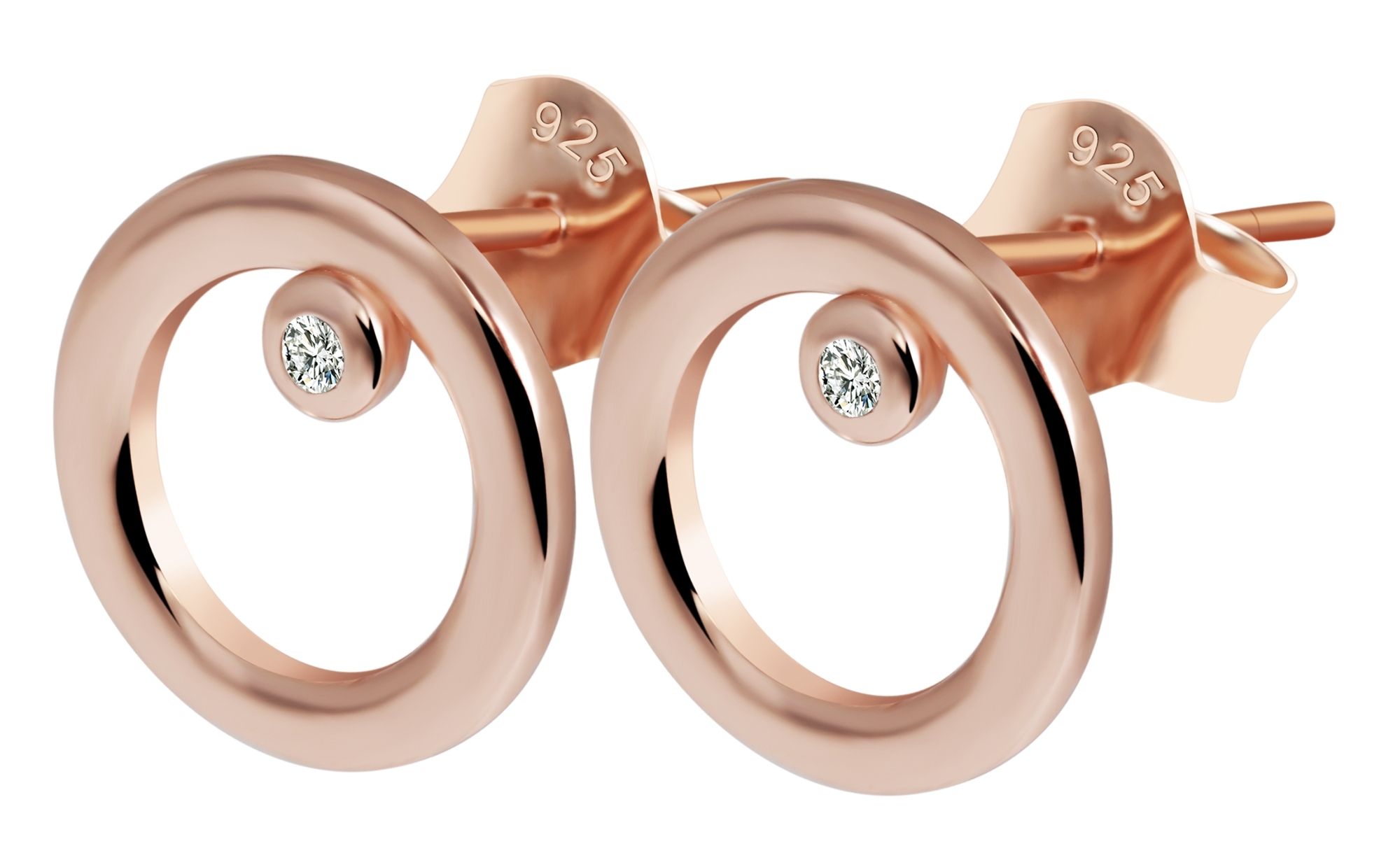 925/- Echt Silber Ohrstecker "Beatrice" mit Zirkonia, rund, rosévergoldet