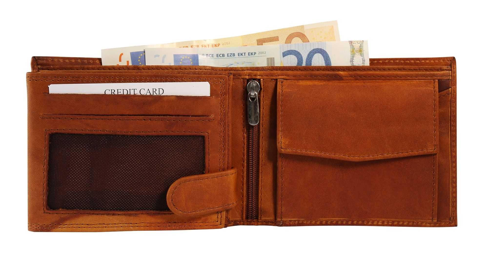 "Levi" - Cognac, Leonardo Verrelli Echt Leder Geldbörse  mit RFID-Safe, querformat
