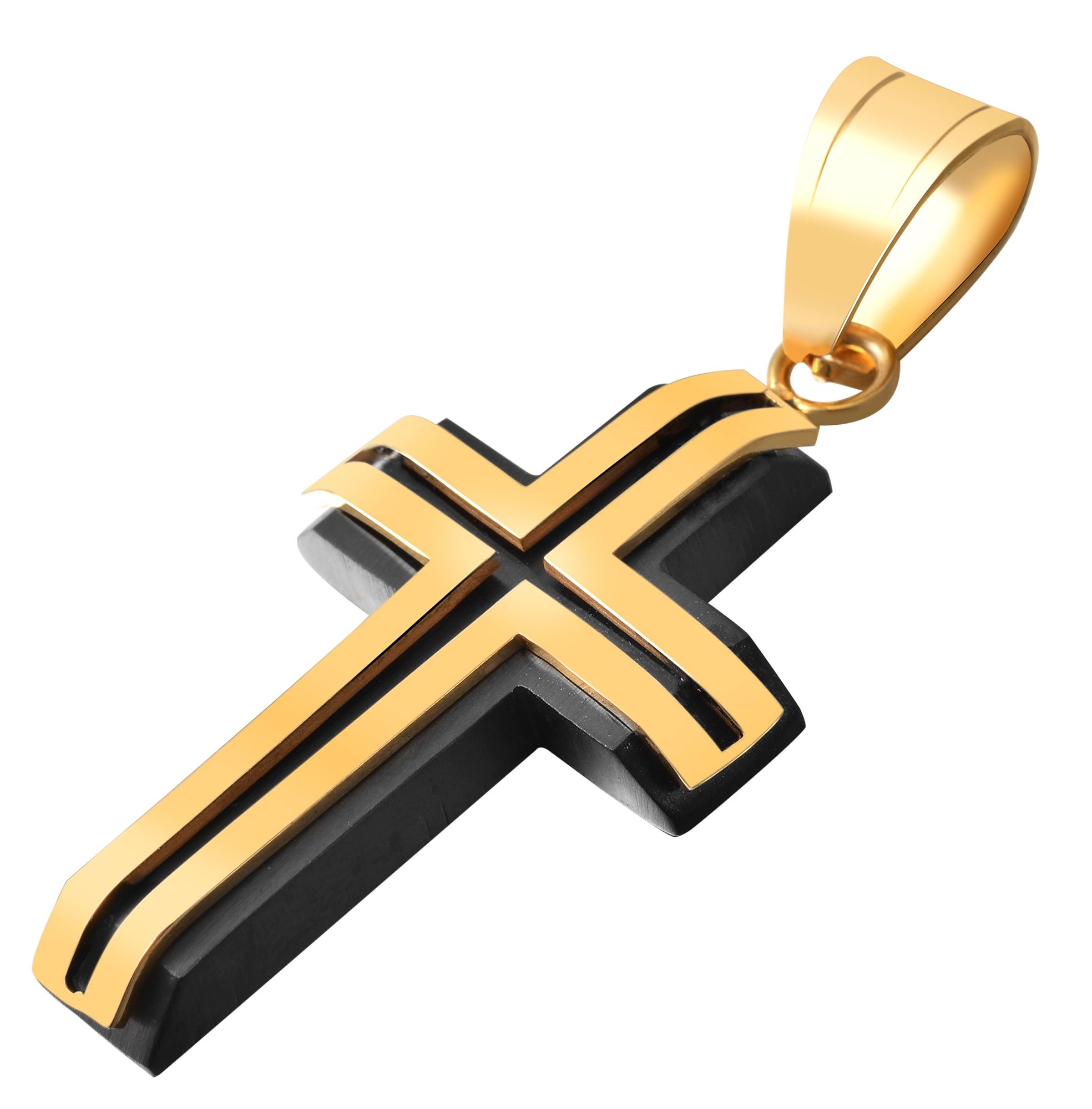"Cano" Edelstahlanhänger, Kreuz, Ionenplattiert, bicolor (schwarz/goldfarben)