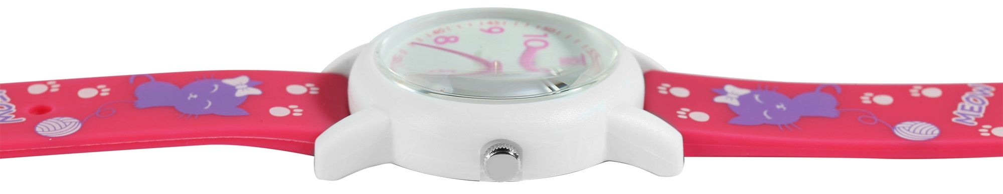 Q&Q Kinderuhr, Kunststoff, Silikonarmband, Katze, 10 ATM, Ø 32 mm