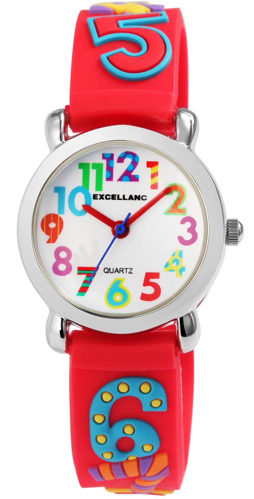 Excellanc Kinderarmbanduhr, Silikonarmband, silberfarben/rot