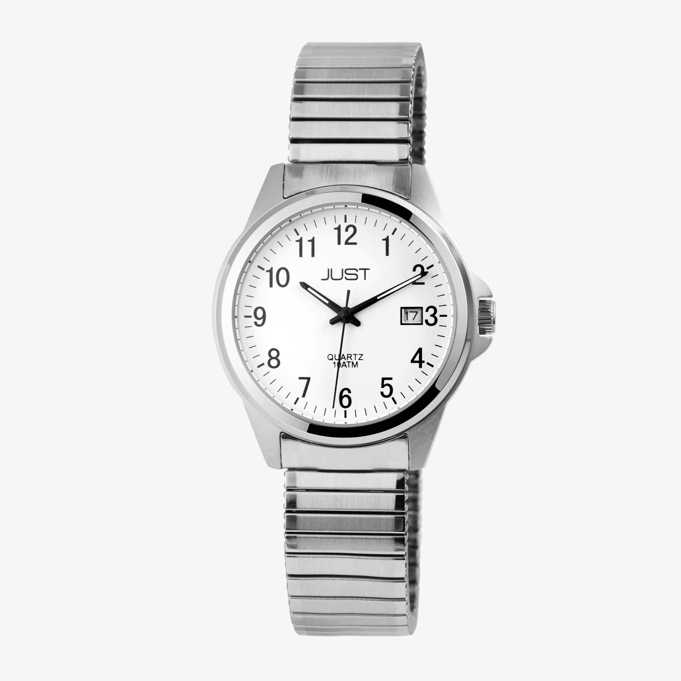 JUST Herrenuhr "Roswin"  Edelstahlzugband, Ø 38 mm, silberfarben/ weiß