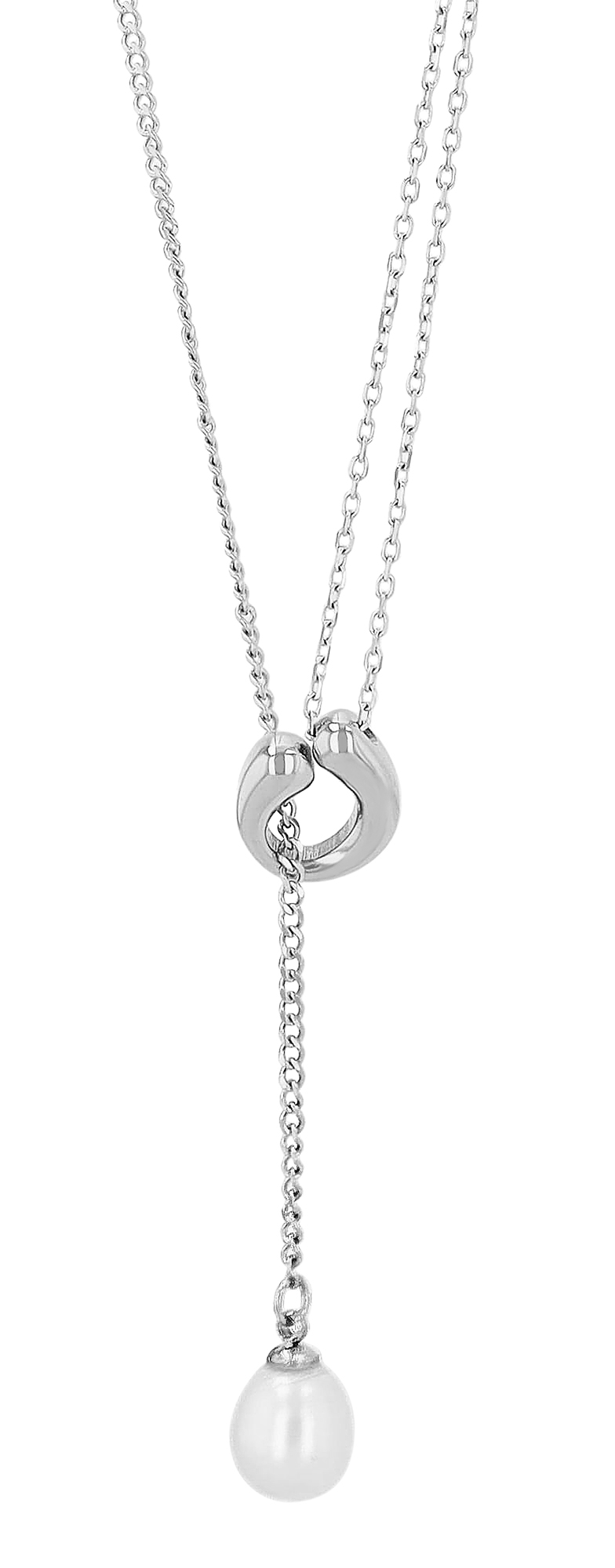 "Allison"  Edelstahl Y-Kette mit Süßwasserperle 40 - 45cm + 5 cm, silberfarben
