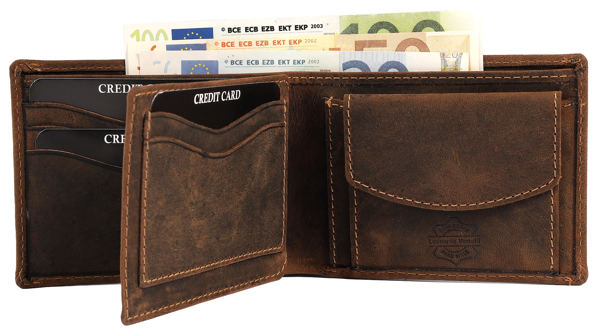 Leonardo Verrelli, Herren Echtleder Geldbörse, vintage, RFID, quer, braun