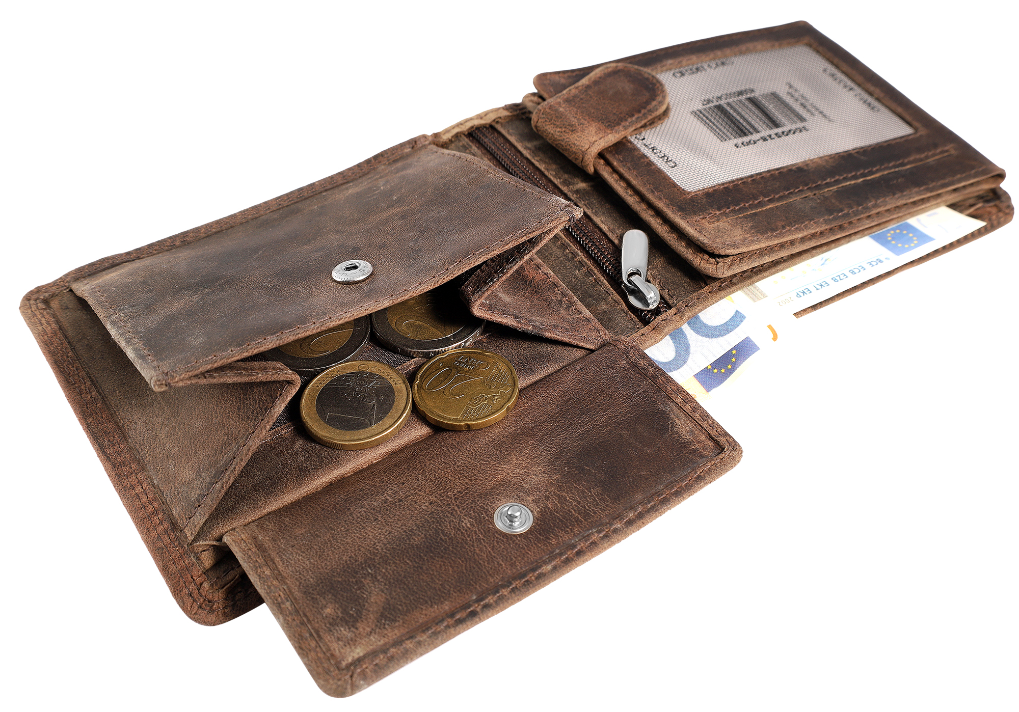 Akzent Echt Leder (Hunter-Leder) Geldbörse, RFID, Querformat, "Segelschiff", braun