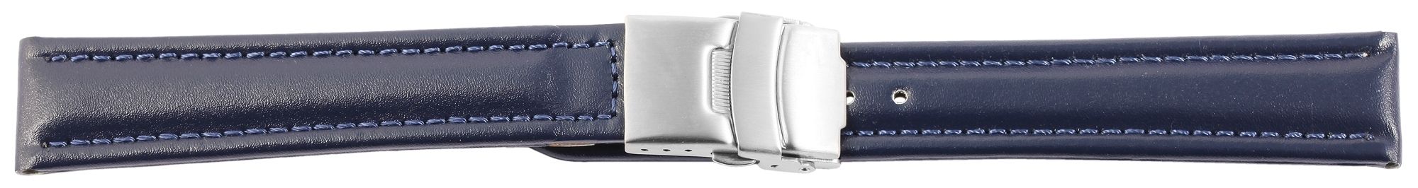 Echtleder-Uhrenarmband, blau, Faltschließe, 16 mm