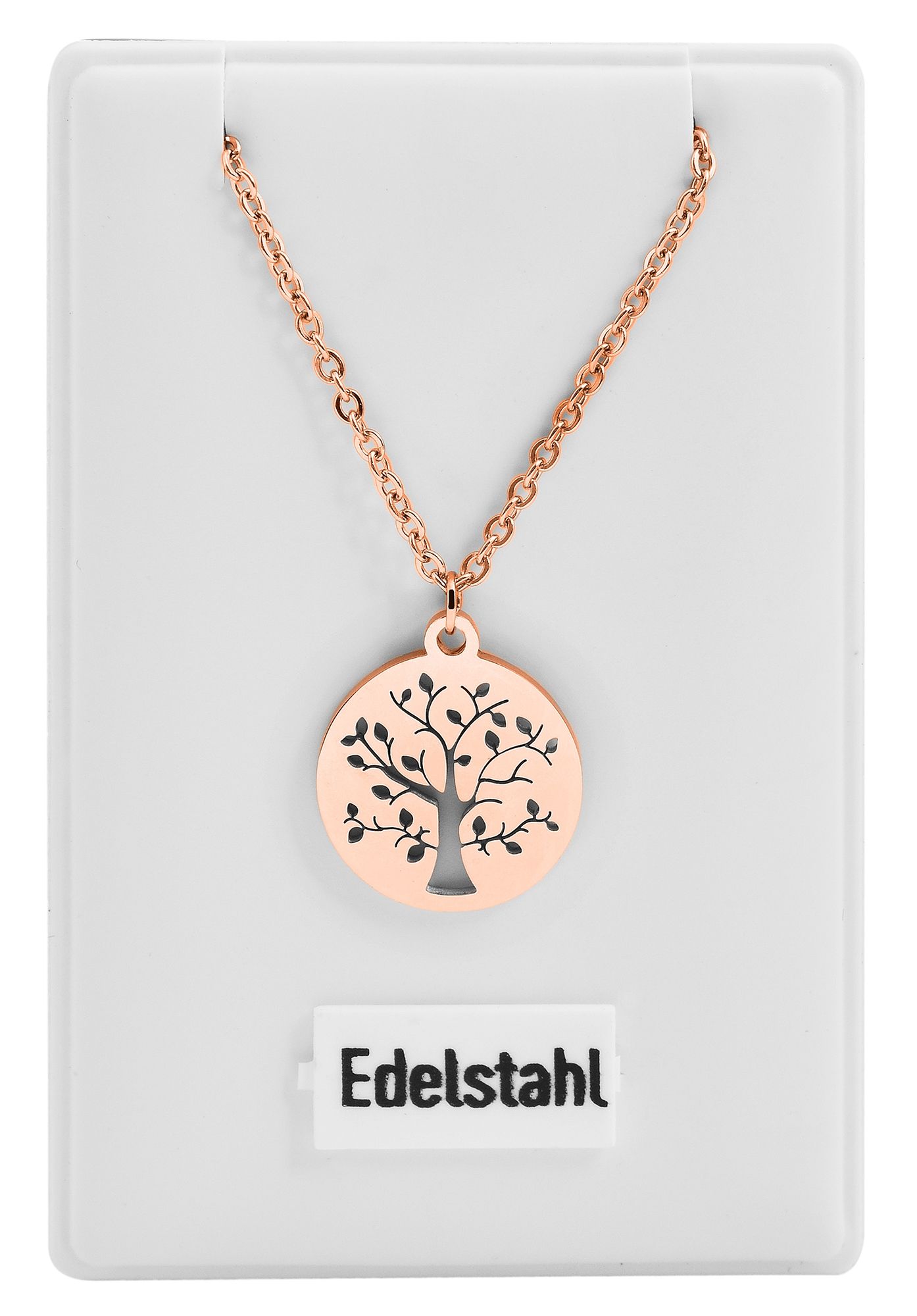 "Enricara", Edelstahl Kette mit Anhänger - Lebensbaum, 43+5 cm, rosegoldfarben
