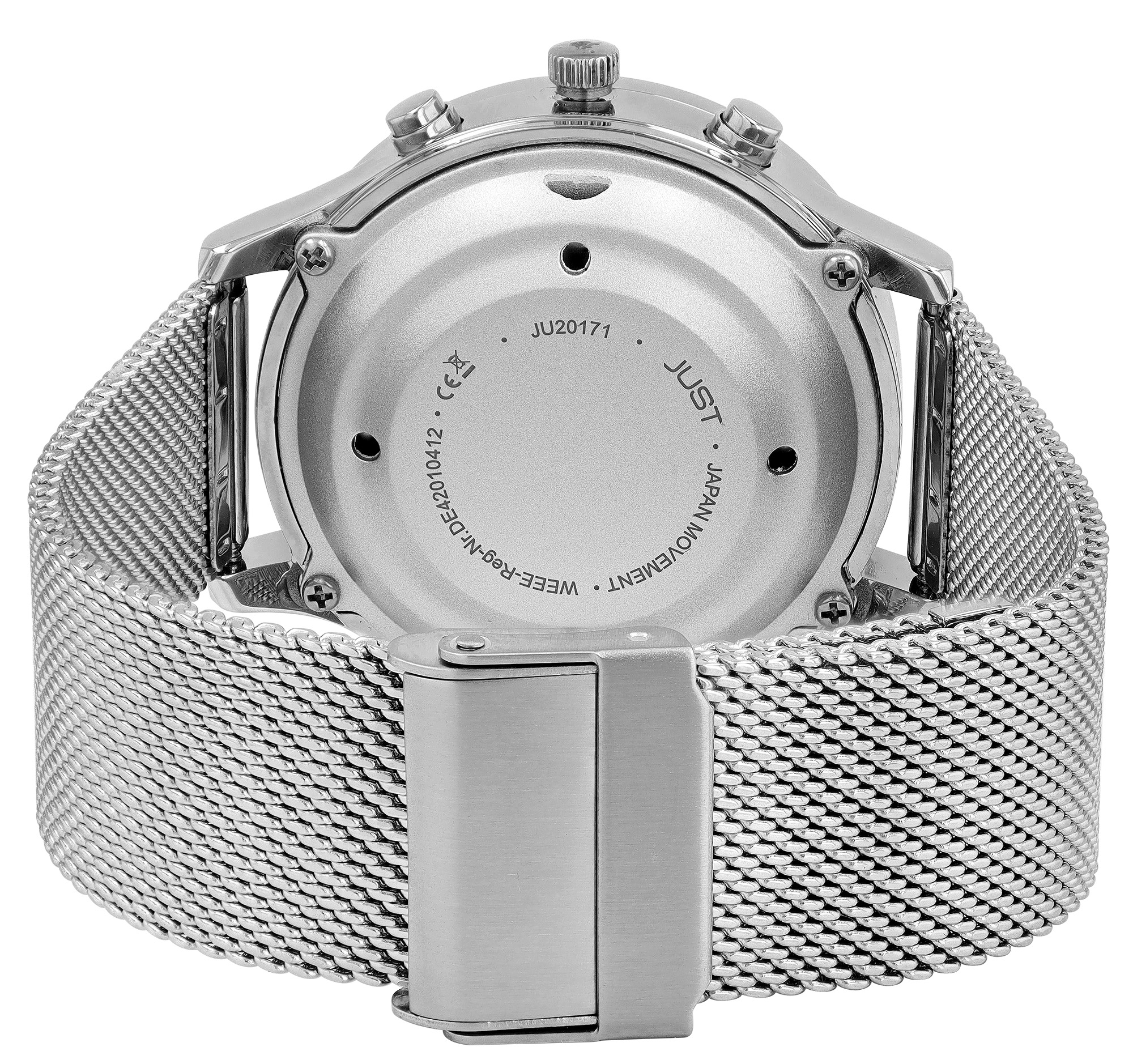 Just "VITA Voice" sprechende Funk-Uhr Ø 41 mm, Edelstahl Mesharmband, silberfarben/weiß