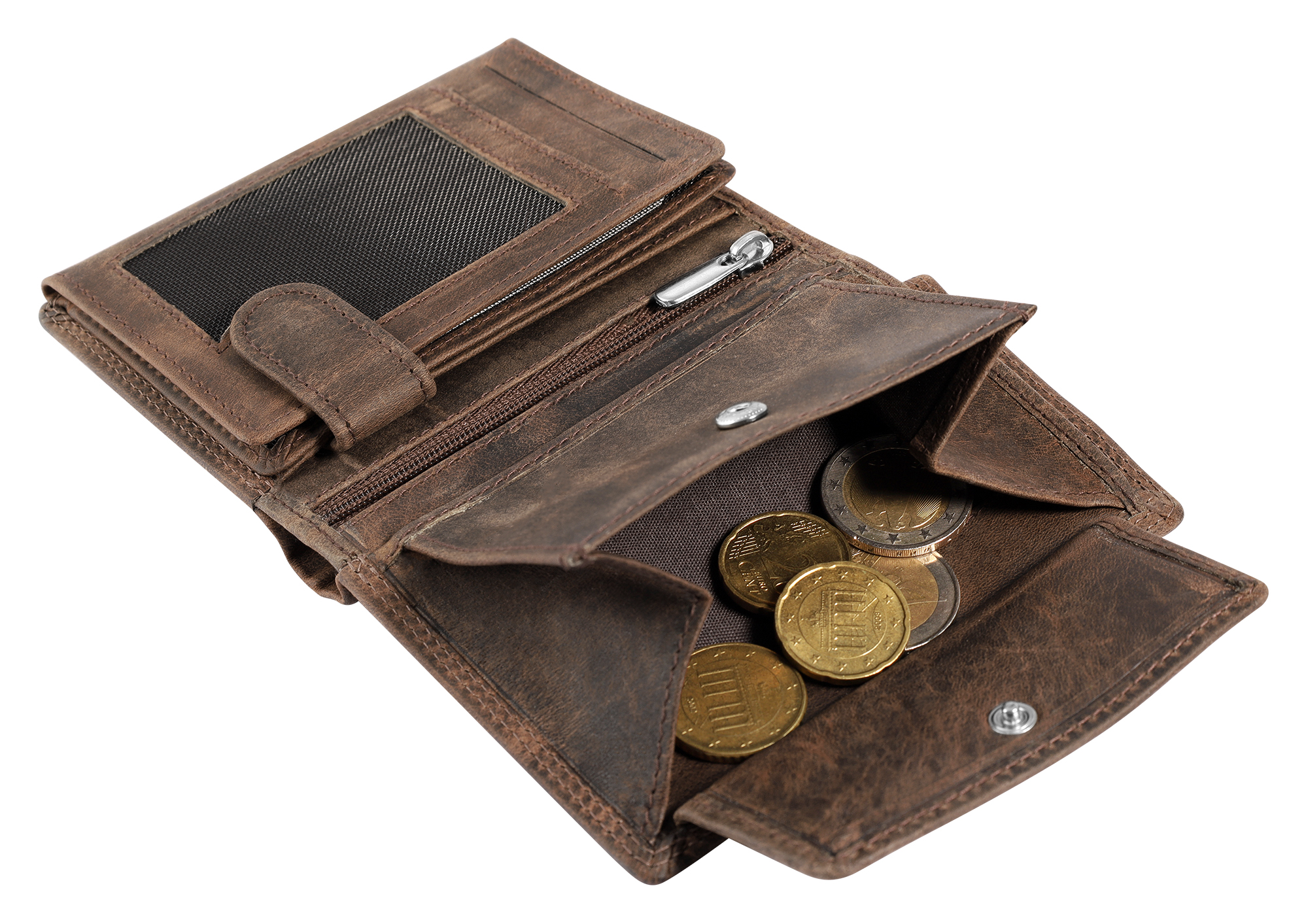 Akzent Echt Leder (Hunter-Leder) Geldbörse, RFID, Hochformat, "Totenkopf", dunkelbraun