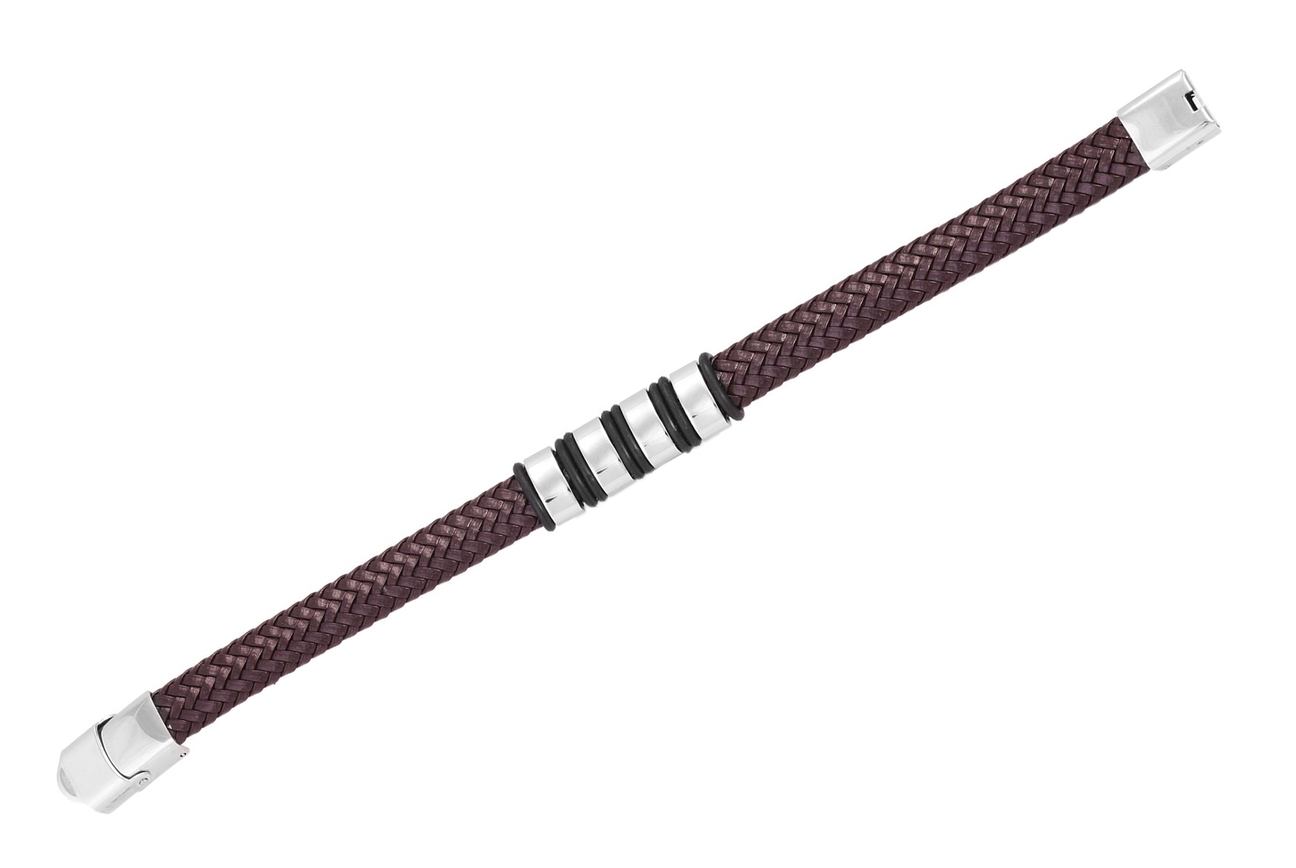 "Geri", Akzent Echtlederarmband, geflochten mit Edelstahlelementen, braun/silberfarben