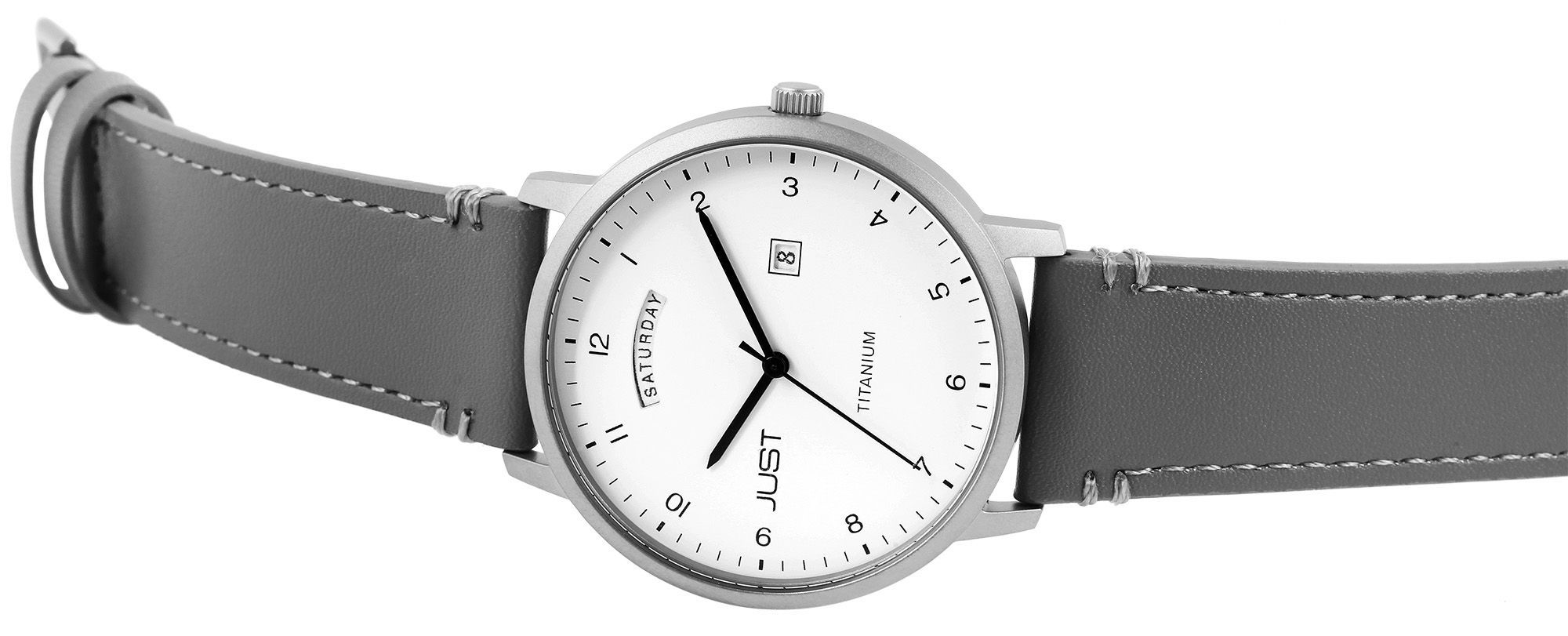 Just Titan Herrenuhr mit Echtlederarmband, 5 ATM, grau