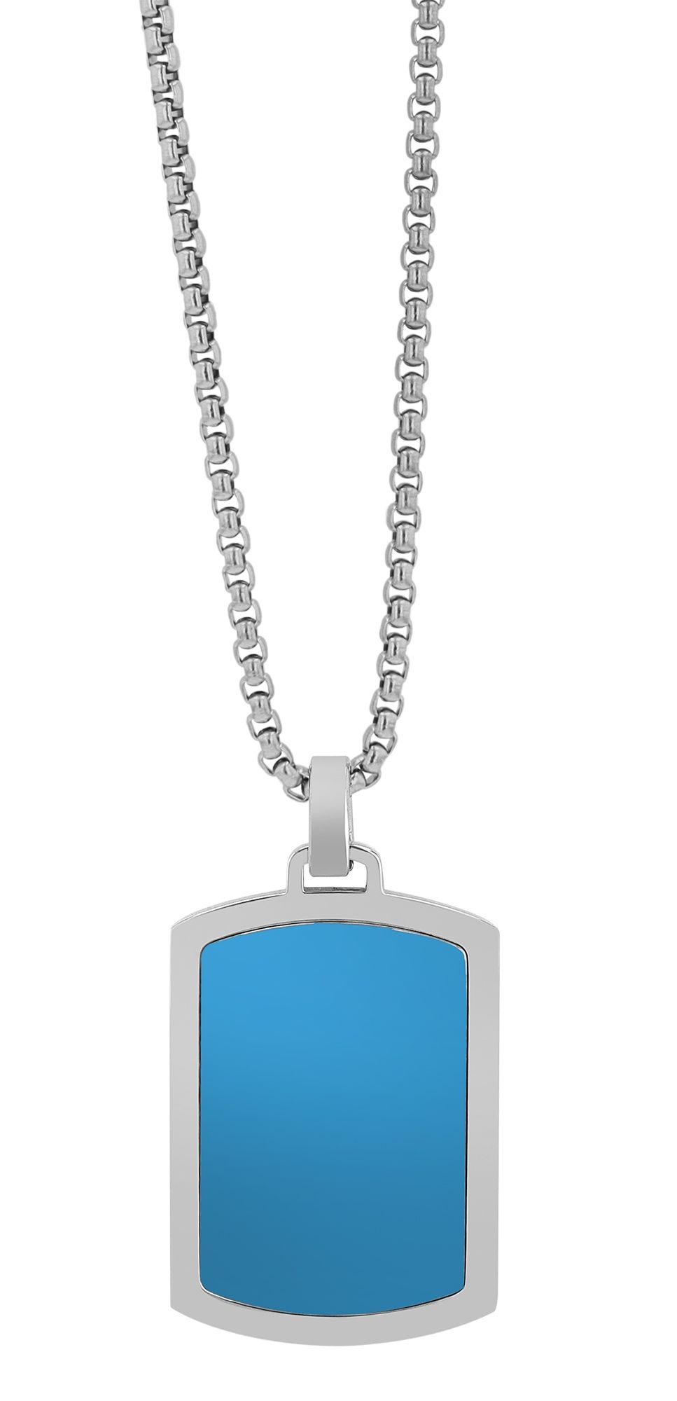 Akzent Edelstahlkette "Nassim" mit Dogtag Anhänger, silberfarben/blau