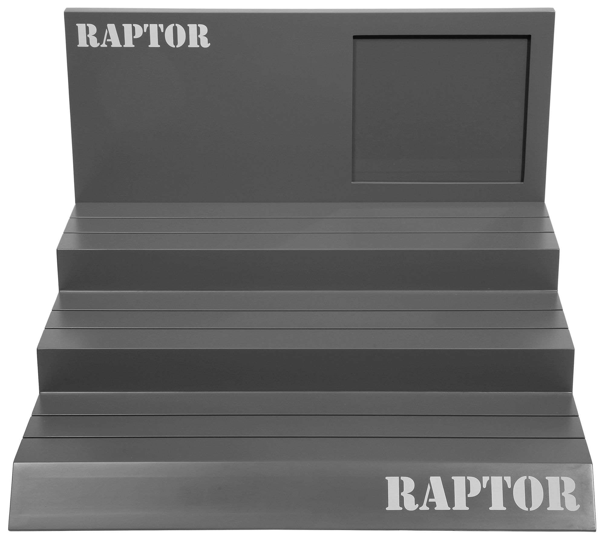 Raptor Uhrendisplay, grau mit Uhrenaufsteller, 44 cm x 44 cm x 30 cm