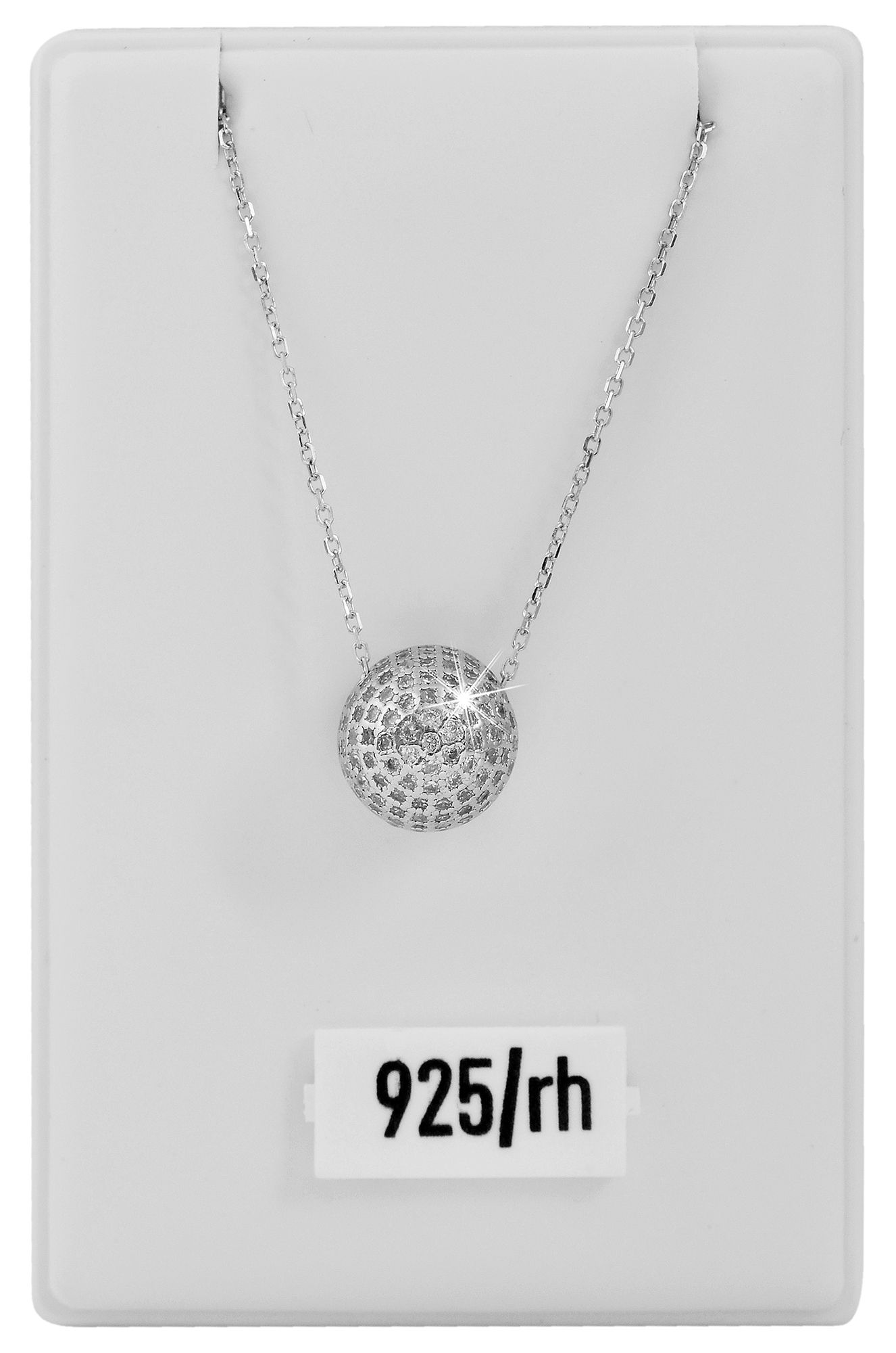 "Feria" 925/- Echt Silber Kette mit Anhänger - Kugel Ø 8 mm, Zirkonia  rhodiniert