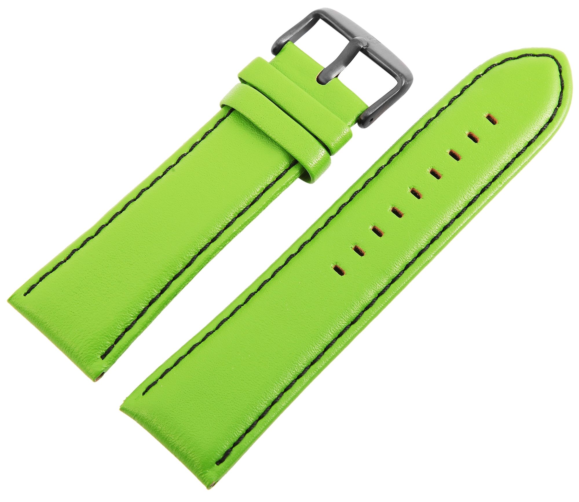 Echtleder-Uhrenarmband, grün, schwarze Naht, 26 mm