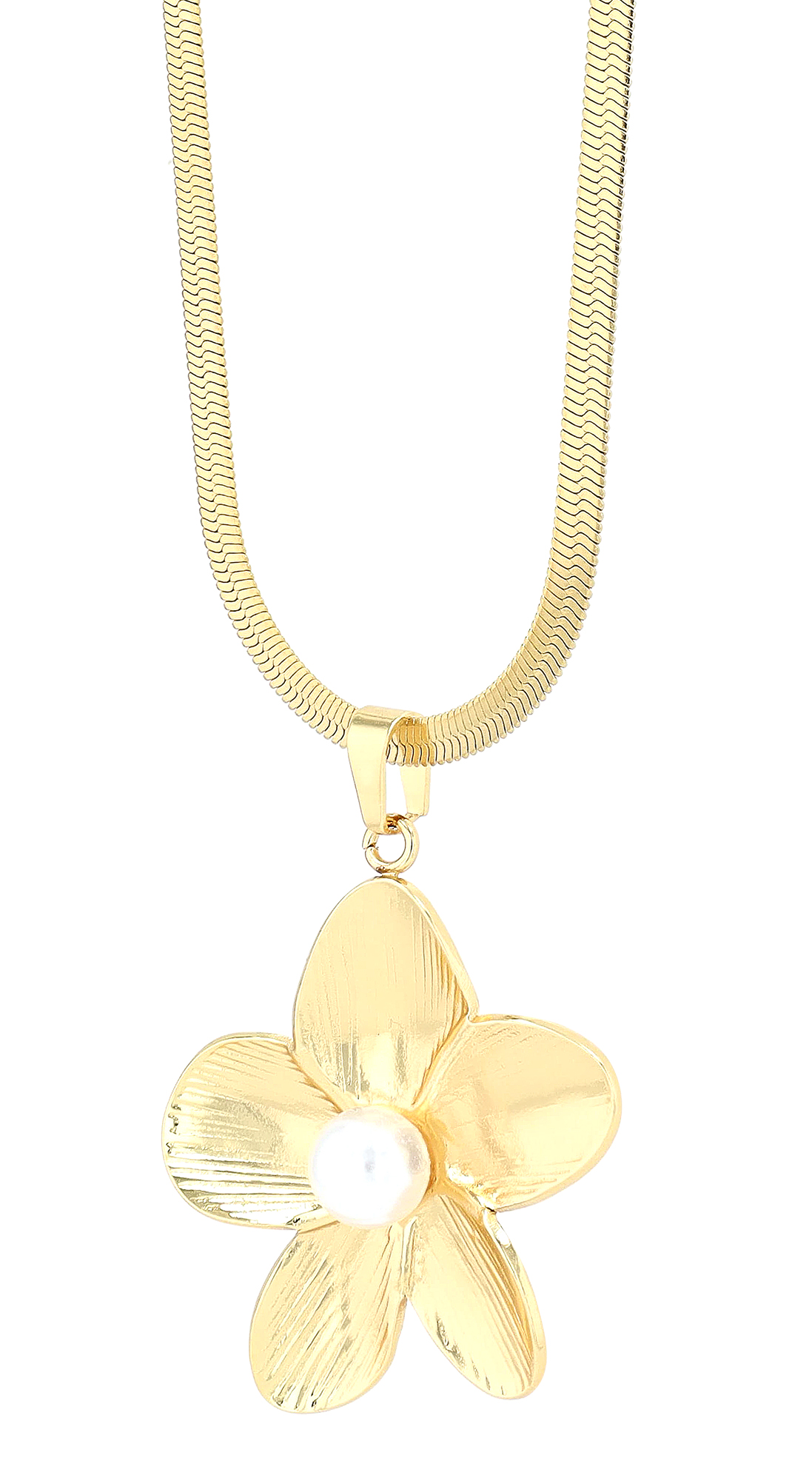 "Lurdes" Statement Schmuckset - Kette/ Anhänger/ Ohrstecker - Blüte Edelstahl, goldfarben