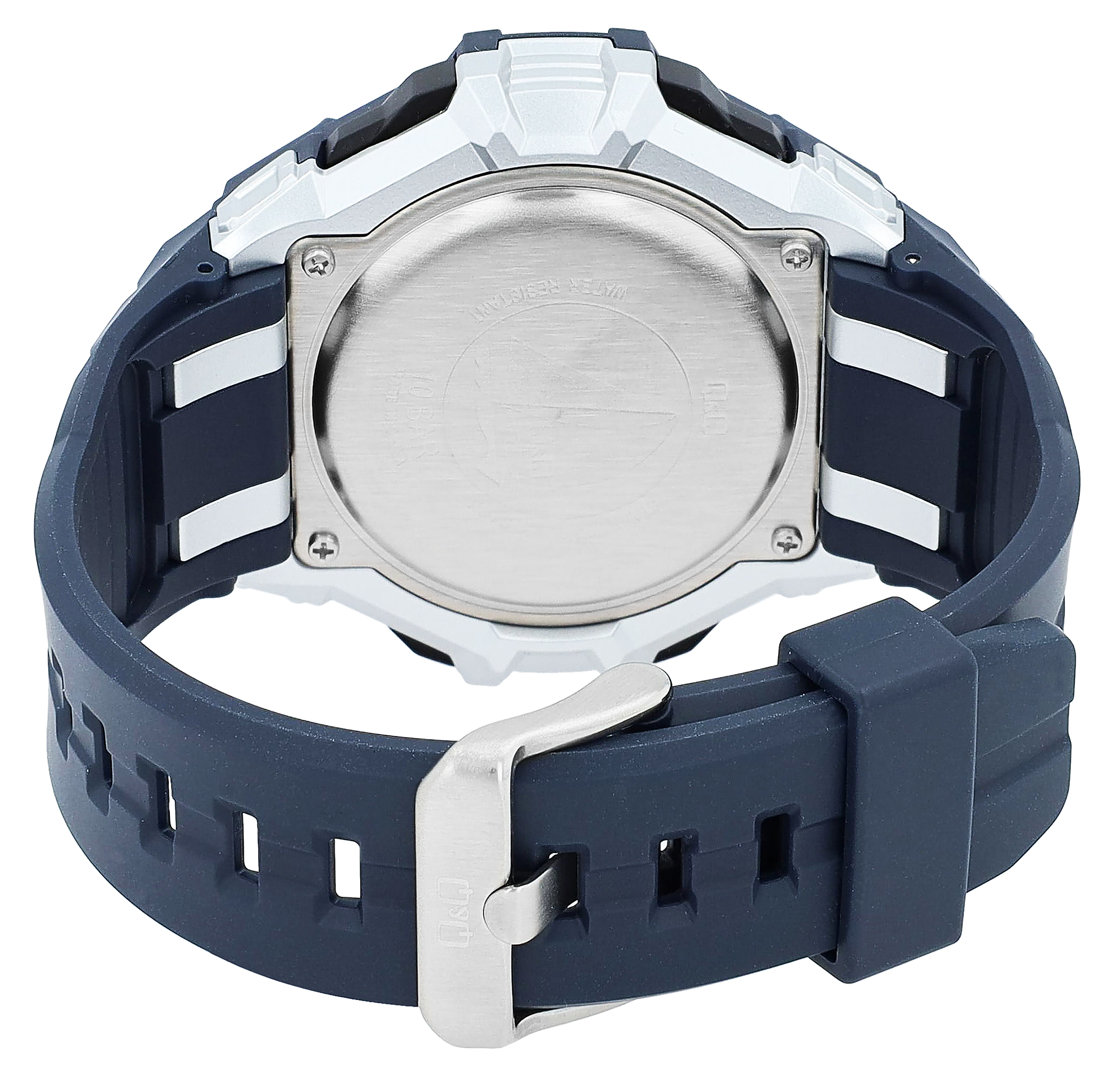 Q&Q Herren Digitaluhr, Silikonarmband, multifunktion, blau/silberfarben