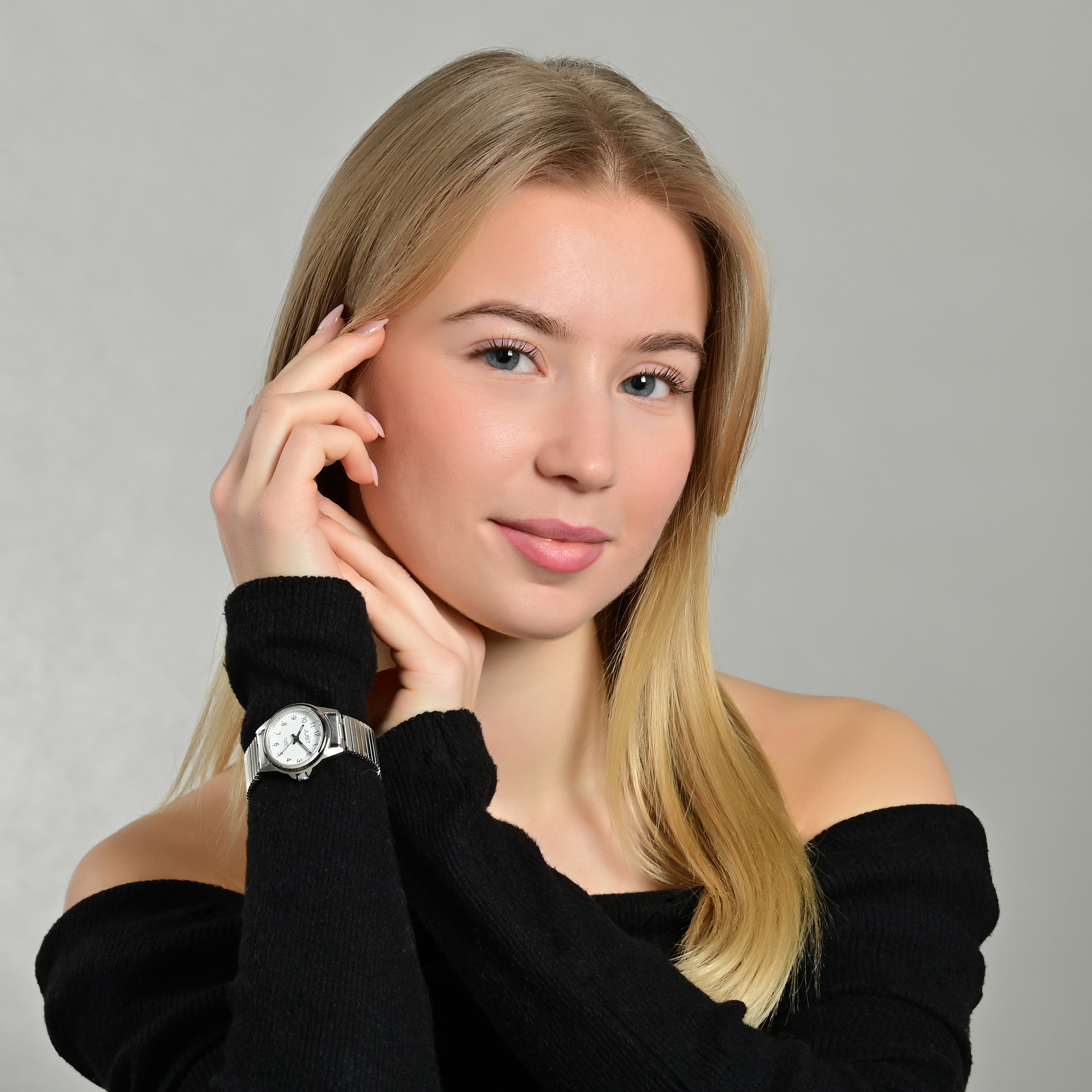 Just "Rowena" Damenuhr mit Zugarmband, silberfarben/ weiß, Ø 27 mm, 10ATM