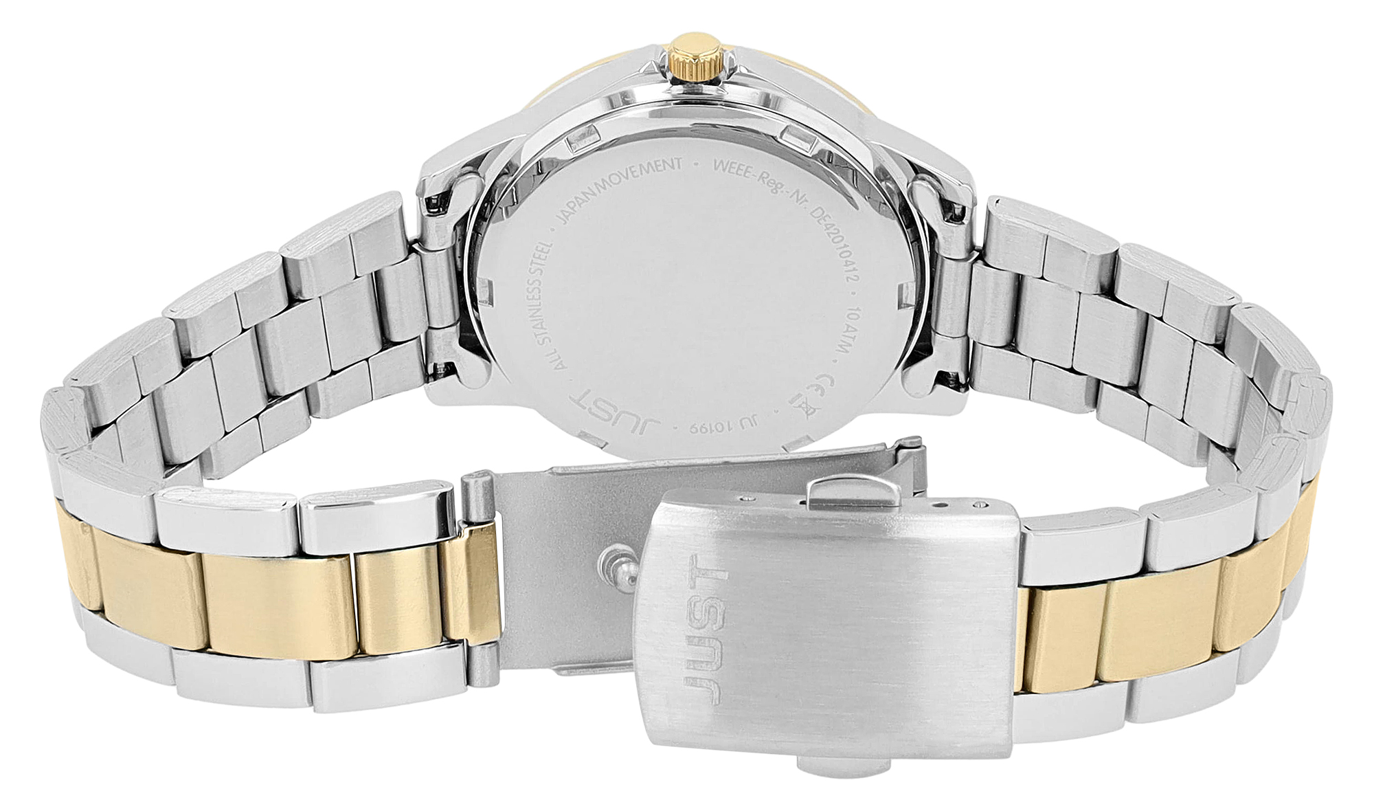 JUST Damenuhr "Amely" mit Edelstahlarmband, Ø 34 mm, 10ATM, bicolor (silberfarben/ goldfarben)/ silberfarben