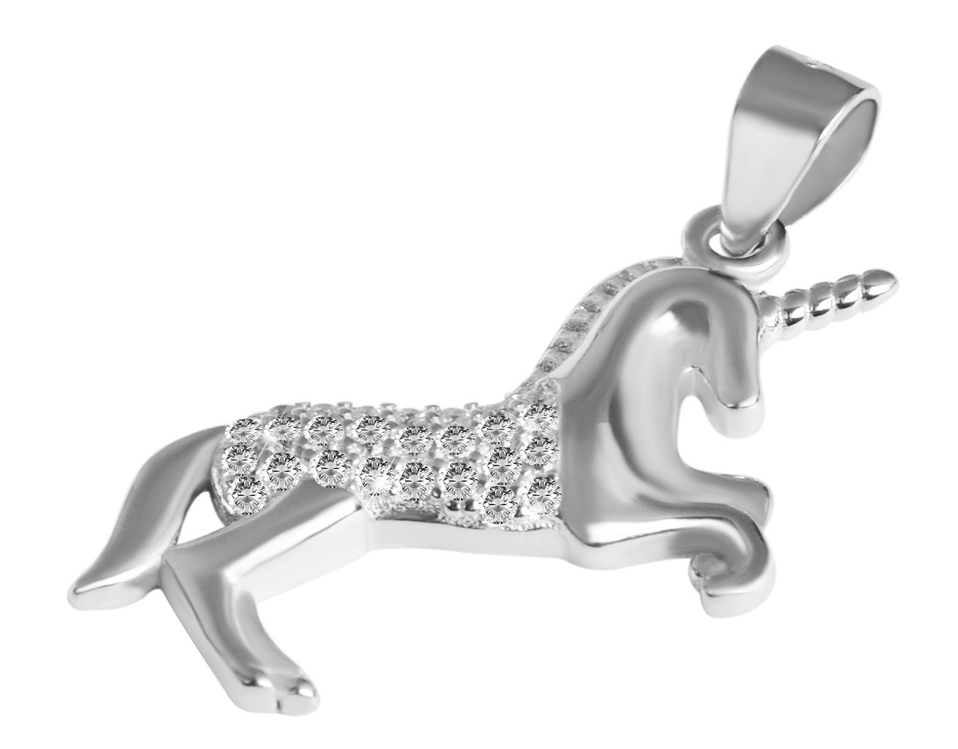 925/- Echt Silber Anhänger ohne Kette "Anka", Einhorn mit Zirkoniabesatz, 925/rhodiniert