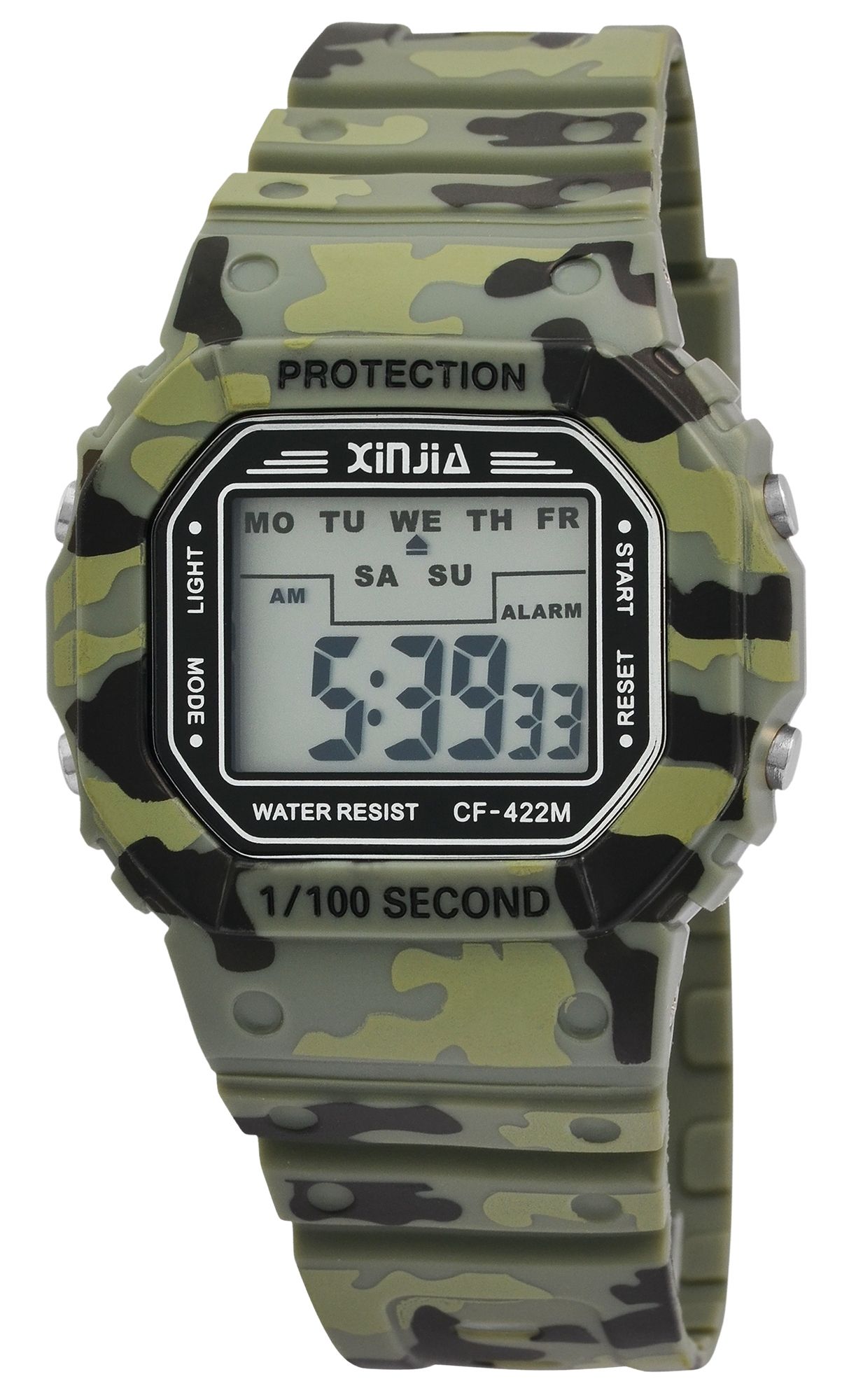 Xinjia Herren Digitaluhr Ø 44 mm,, Kunststoff/ Silikonarmband, Camouflage Print, olive grün/ schwarz