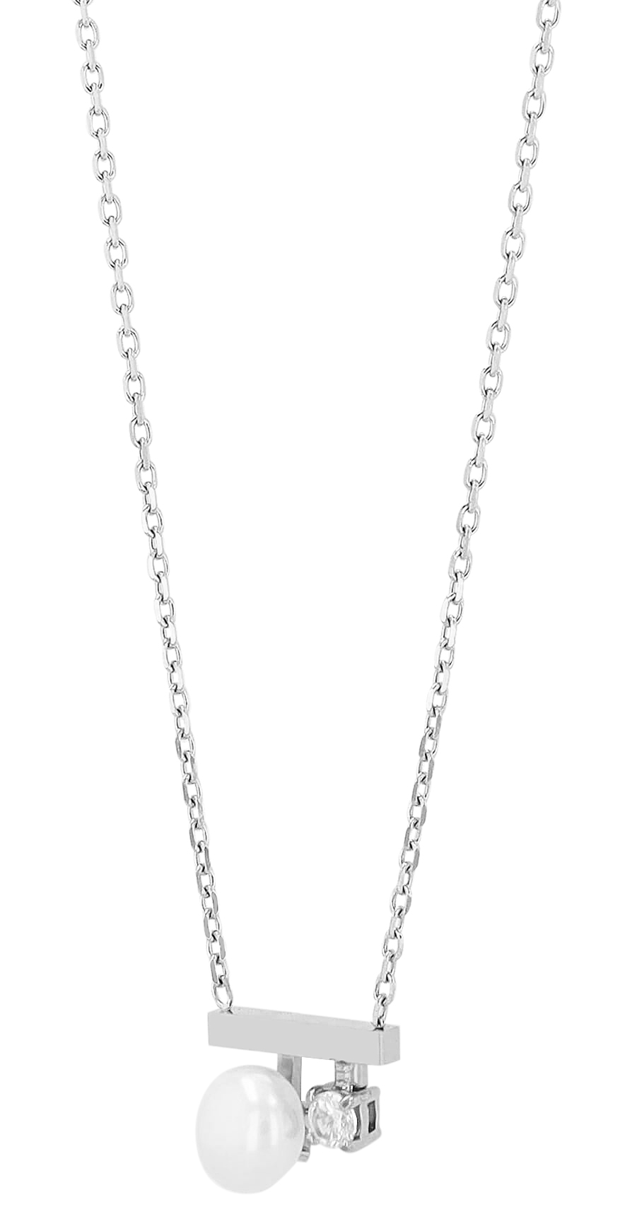 "Cara" Edelstahkette mit Anhänger, Süßwasserperle 43 + 5 cm