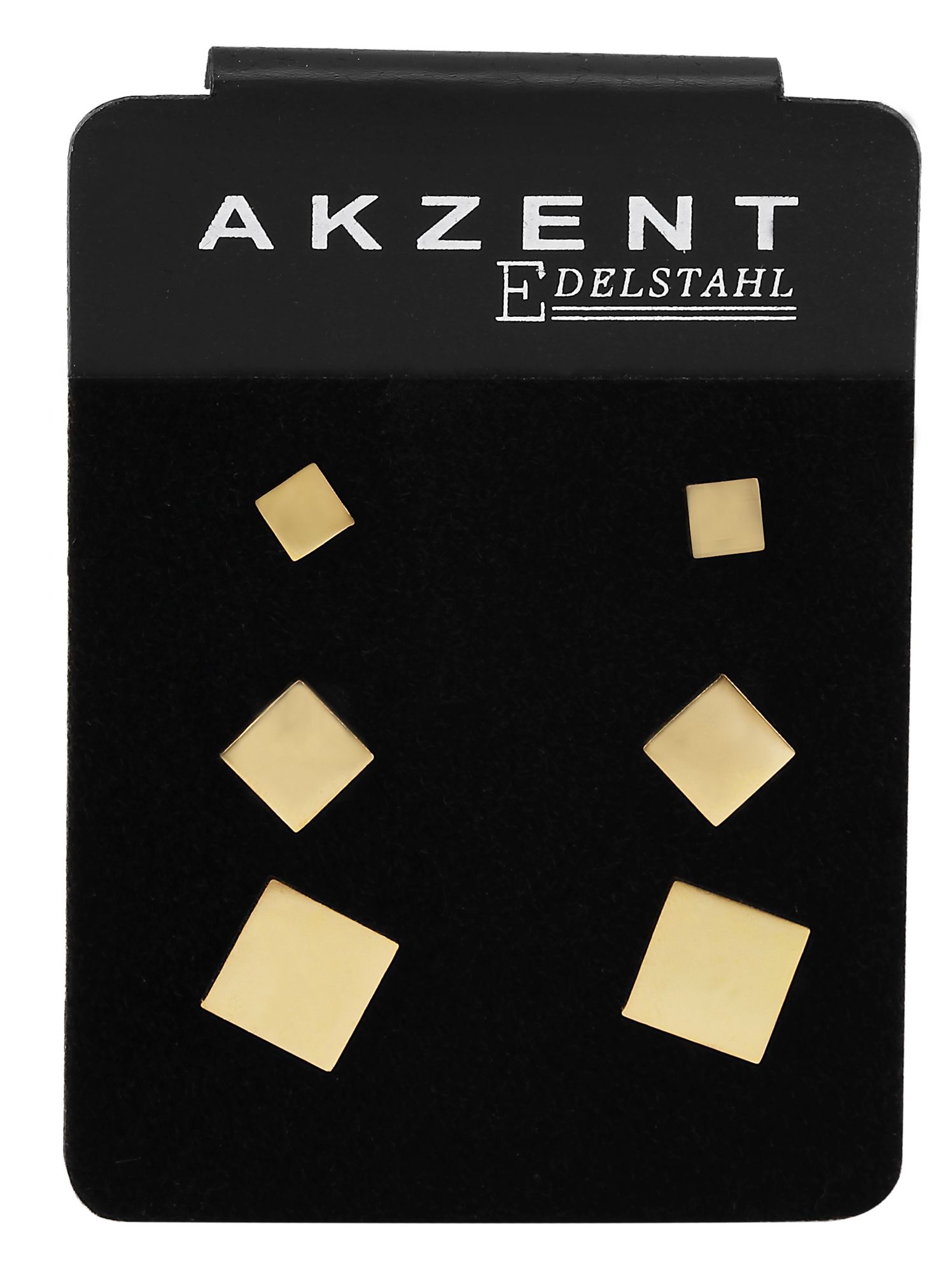 Akzent Ohrstecker im 3er Set, Edelstahl, quadratisch, goldfarben
