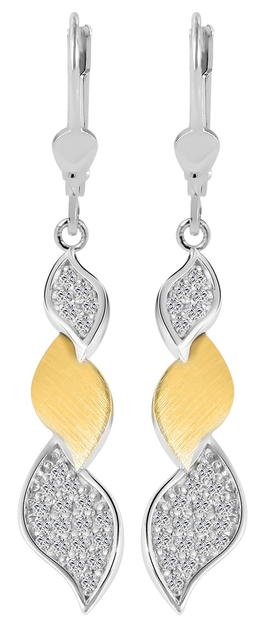 925/- Echt Silber Ohrhänger "Matea" mit Zirkoniabesatz, bicolor, 925/rhodiniert