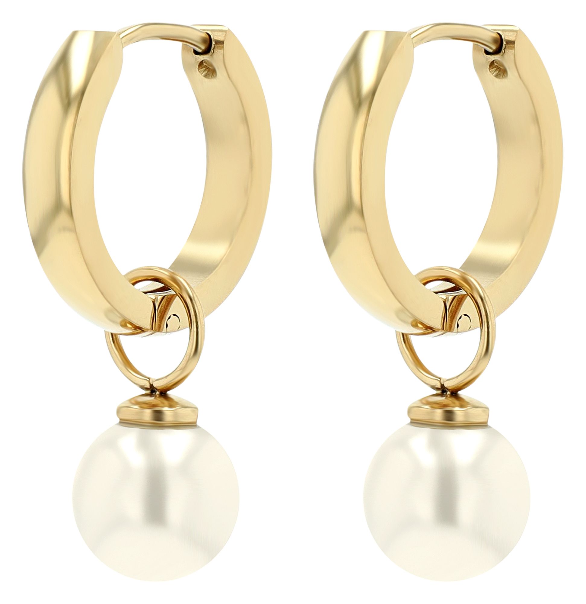 "Amapola" Akzent Creolen mit Ø 8 mm Perle, Edelstahl, goldfarben